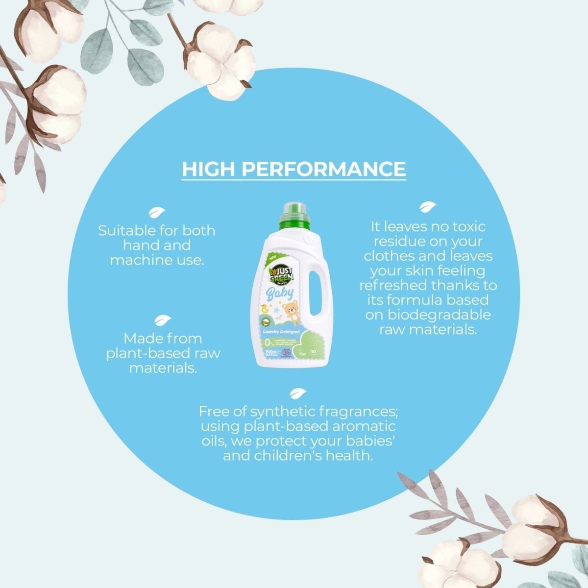 Just Green Organic Baby Laundry Liquid 1500ml - mezetto ebebek ebebek