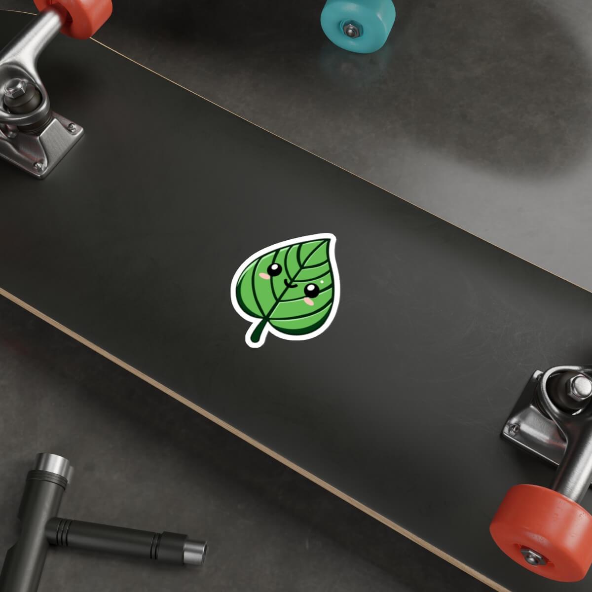 Kawaii Leaf Sticker – Smiling Green Vinyl Decal - mezetto KEOLIX KEOLIX