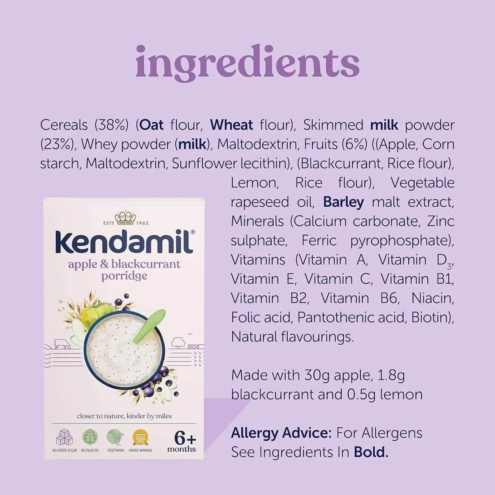Kendamil Apple & Blackcurrant Porridge 6+ months 150g - mezetto ebebek ebebek