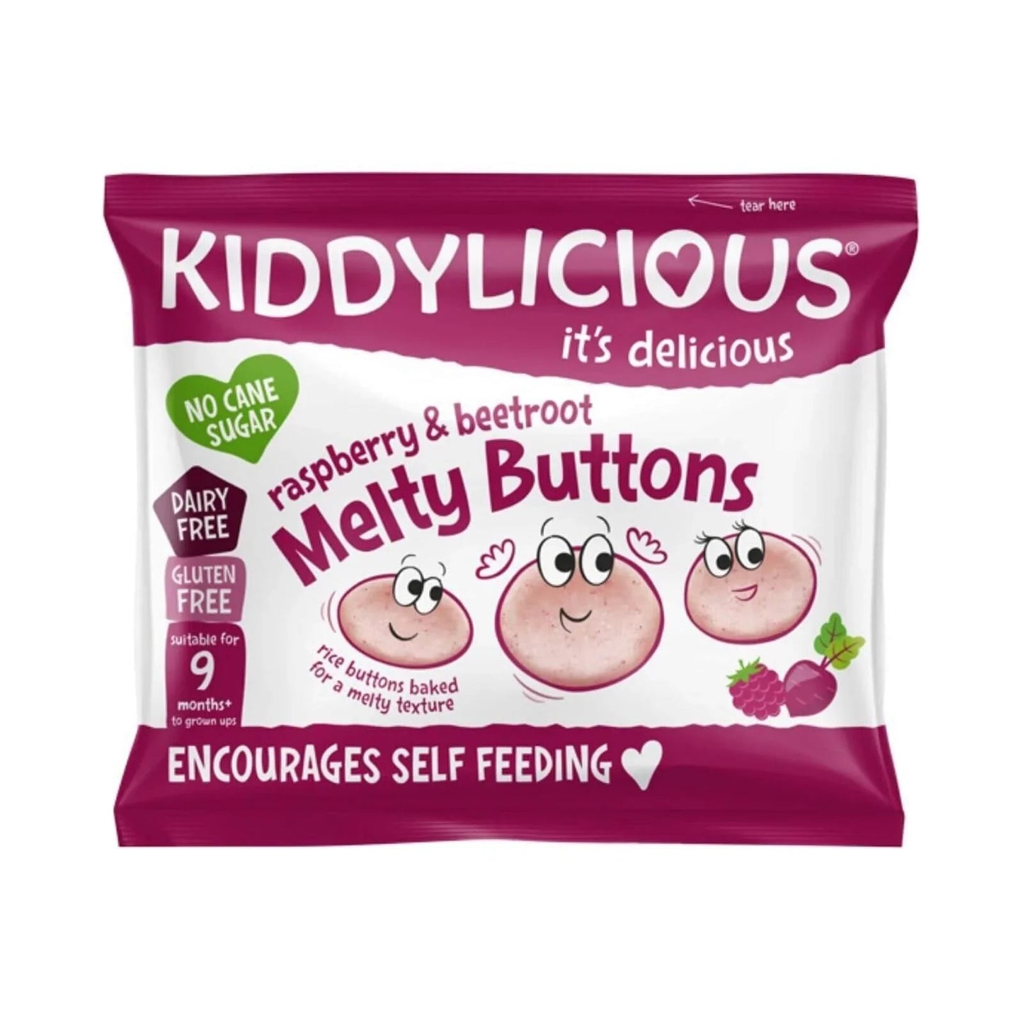 Kiddylicious Raspberry & Beetroot Melty Buttons Multi 9+ months 30g (5x6g) - mezetto ebebek ebebek