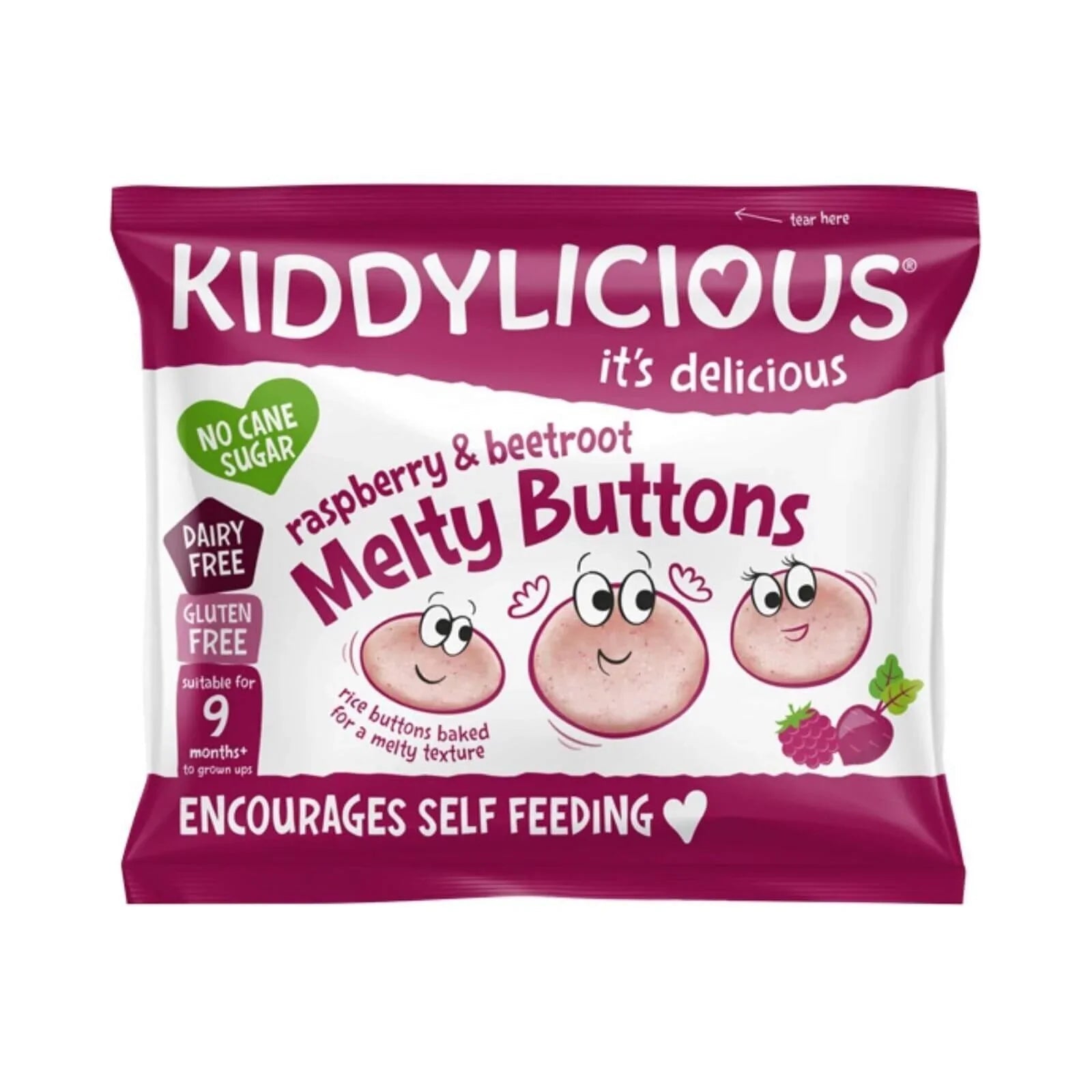 Kiddylicious Raspberry & Beetroot Melty Buttons Multi 9+ months 30g (5x6g) - mezetto ebebek ebebek