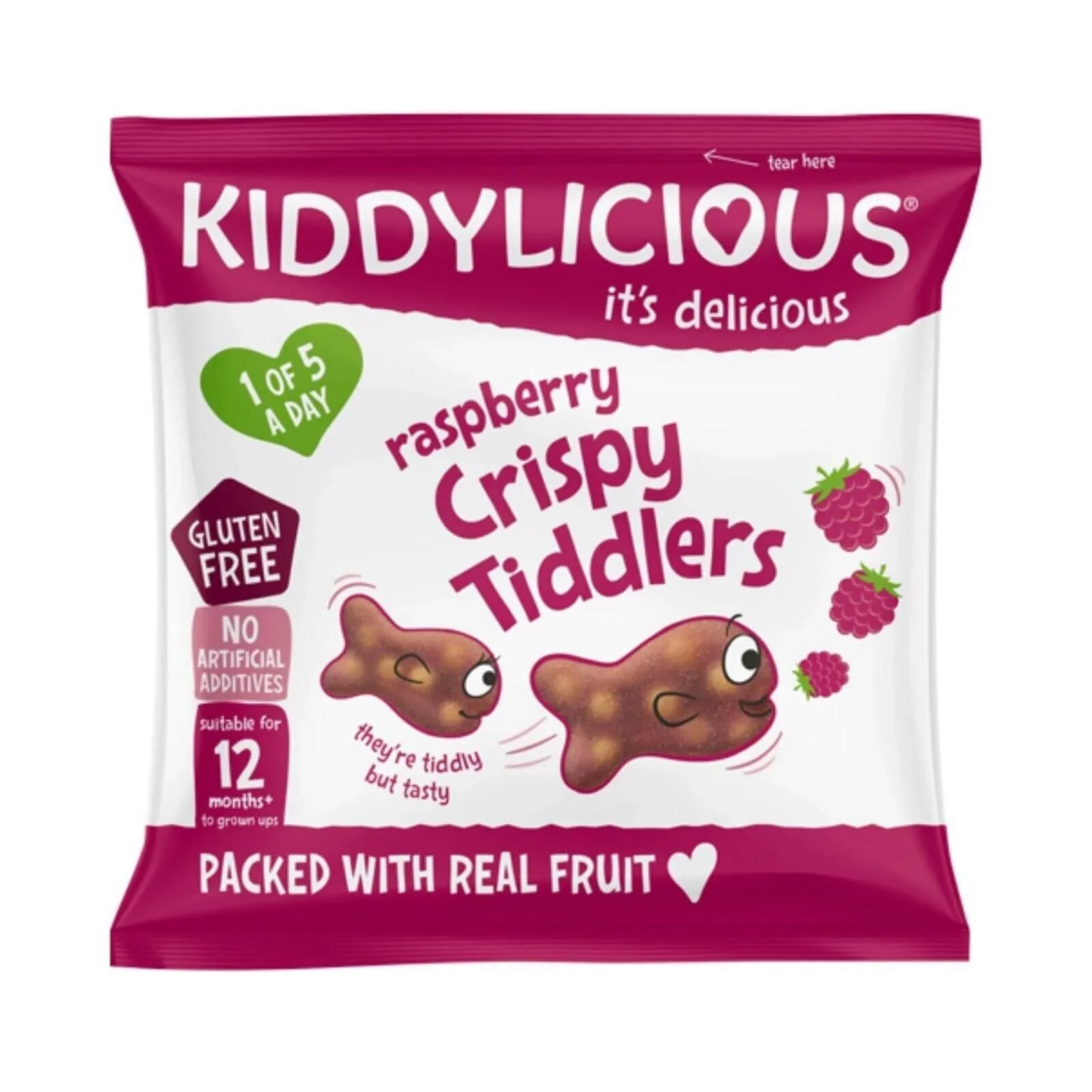 Kiddylicious Raspberry Crispy Tiddlers Multi 12+ months 48g (4x12g) - mezetto ebebek ebebek