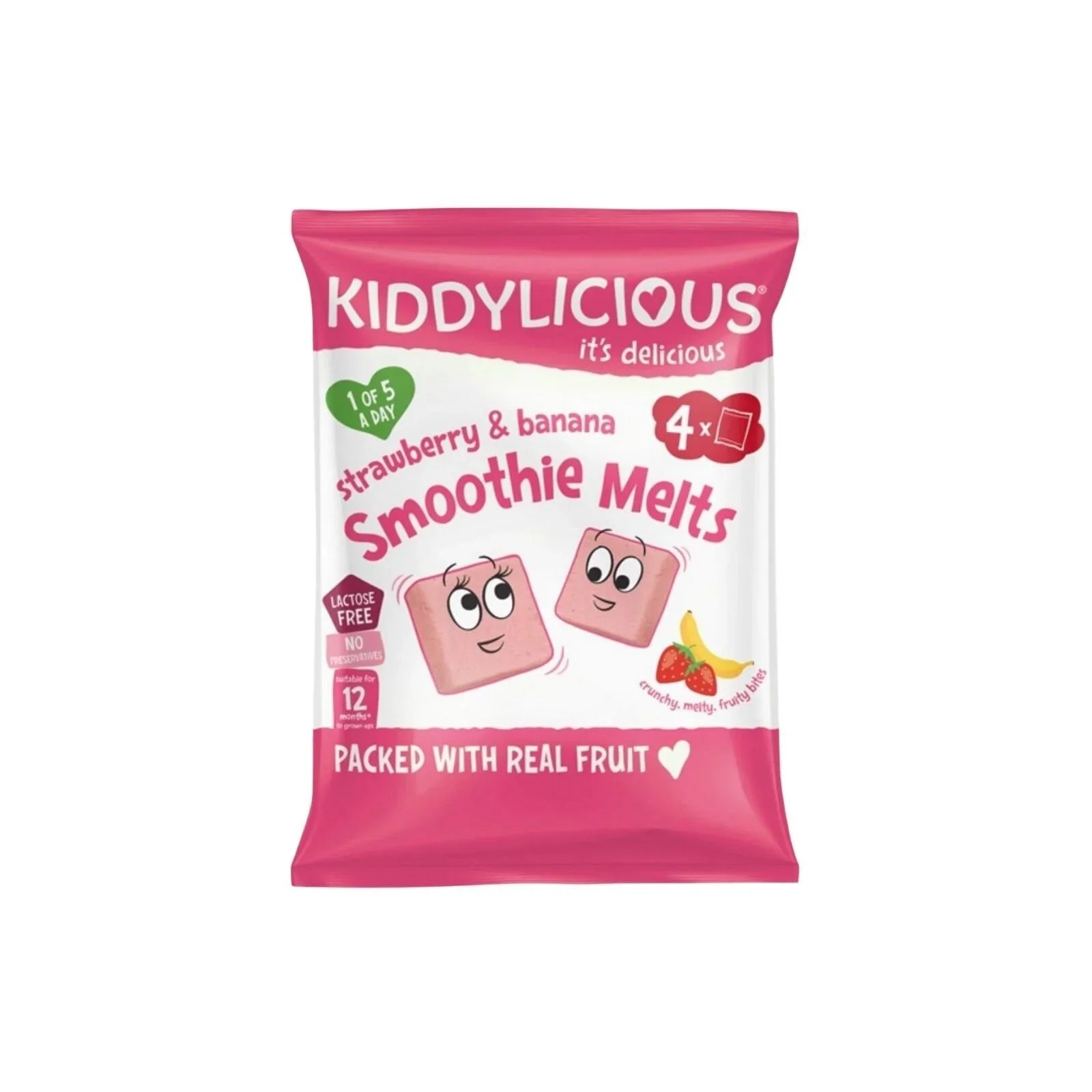 Kiddylicious Strawberry & Banana Smoothie Melts Multi 12+ months 24g (4x6g) - mezetto ebebek ebebek