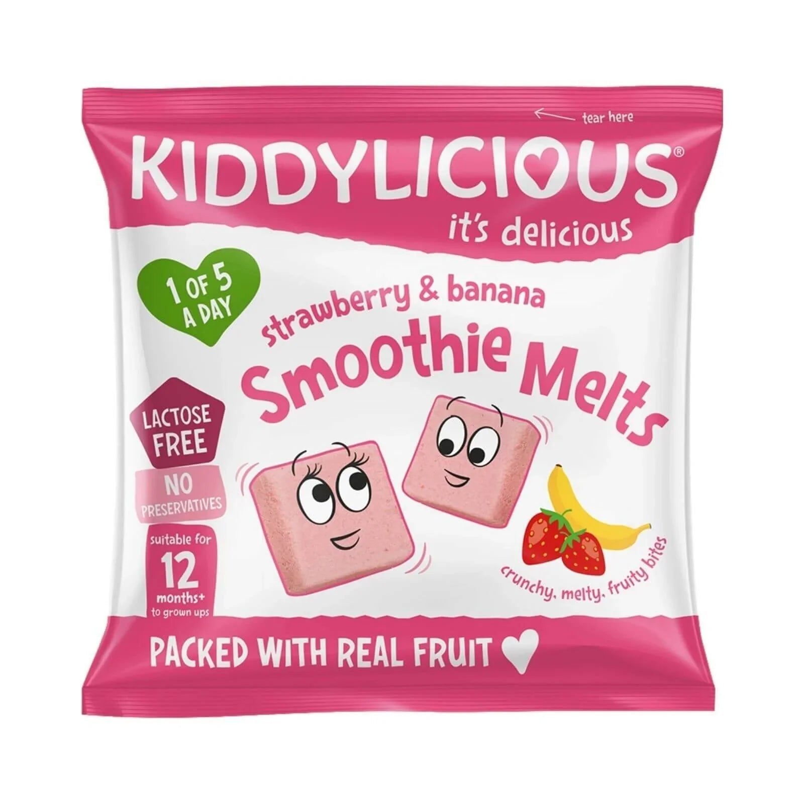 Kiddylicious Strawberry & Banana Smoothie Melts Multi 12+ months 24g (4x6g) - mezetto ebebek ebebek