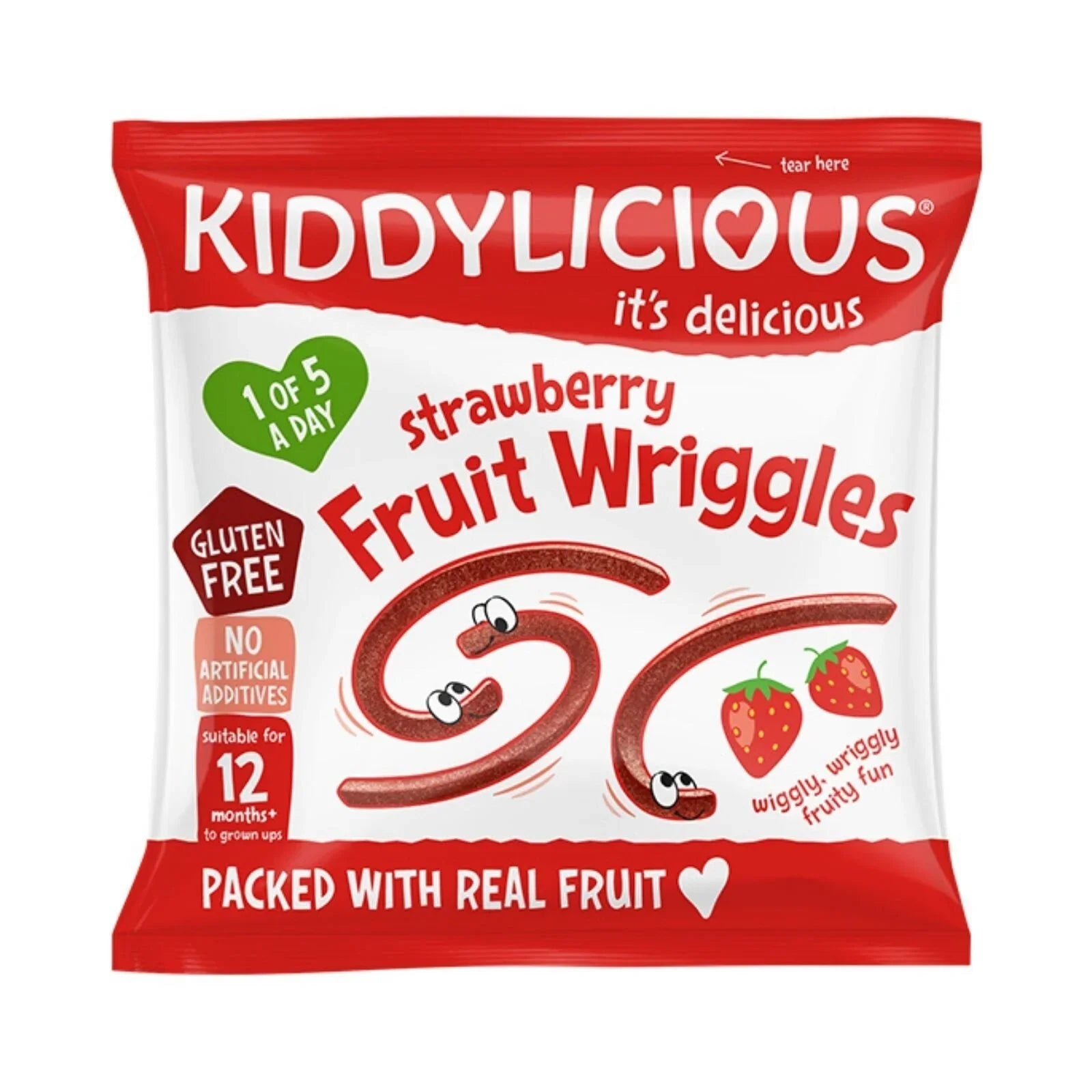 Kiddylicious Strawberry Fruit Wriggles Multi 12+ months 48g (4x12g) - mezetto ebebek ebebek