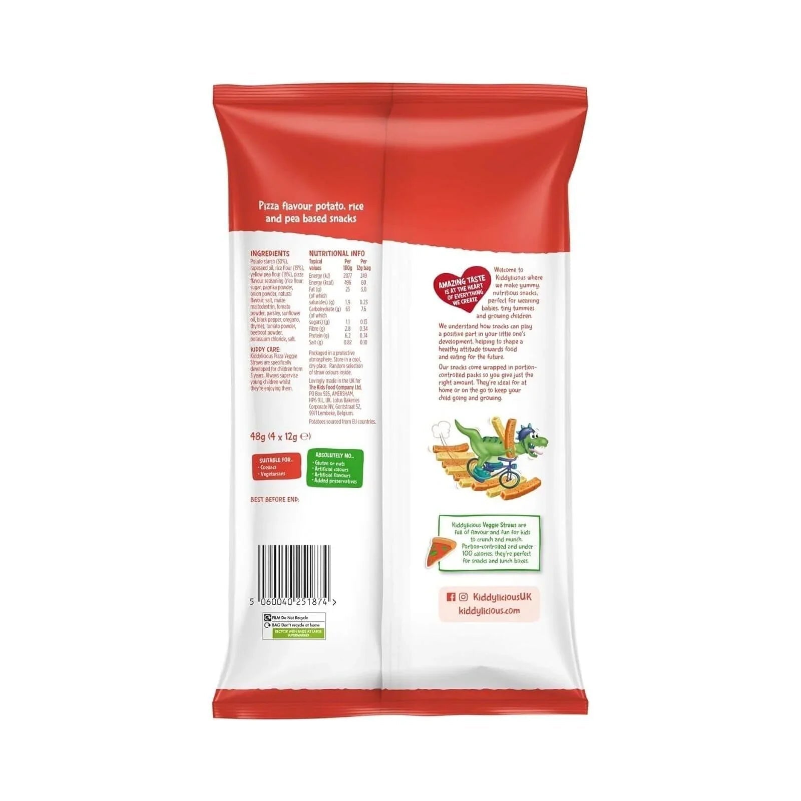 Kiddylicious Veggie Straws 3+ years 48g (4x12g) - mezetto ebebek ebebek