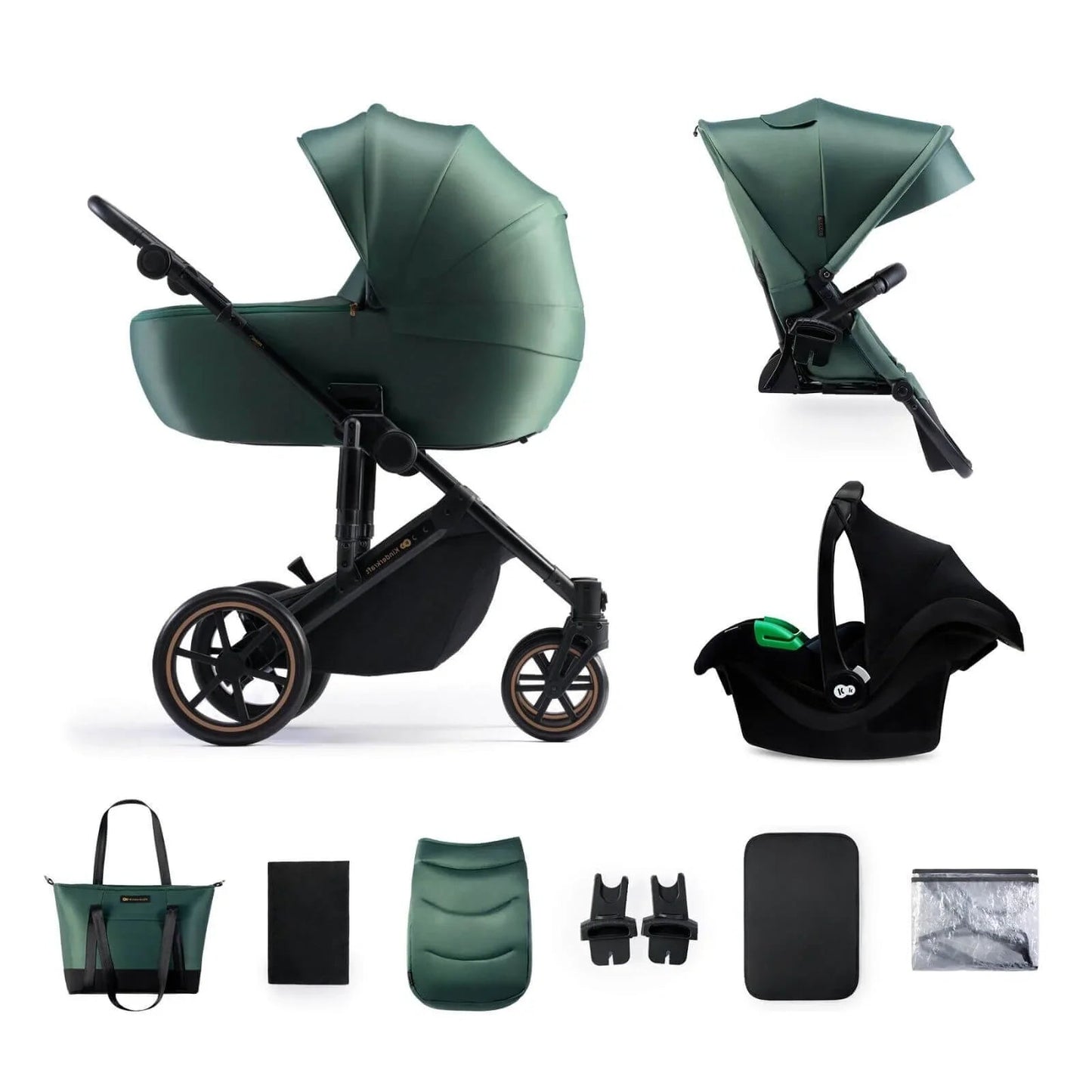 Kinderkraft 3 - in - 1 Mink Pro Prime 2 Travel System with Car Seat - Dark Green - mezetto ebebek ebebek