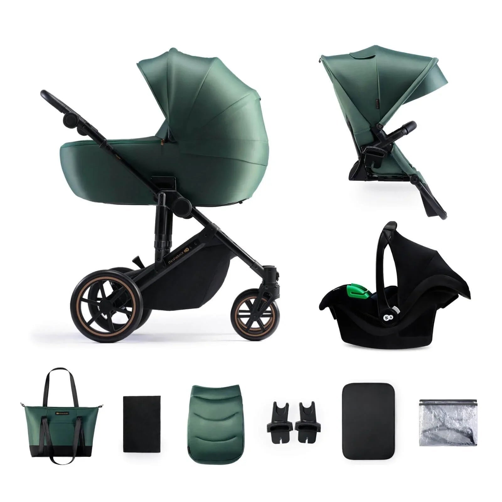 Kinderkraft 3 - in - 1 Mink Pro Prime 2 Travel System with Car Seat - Dark Green - mezetto ebebek ebebek