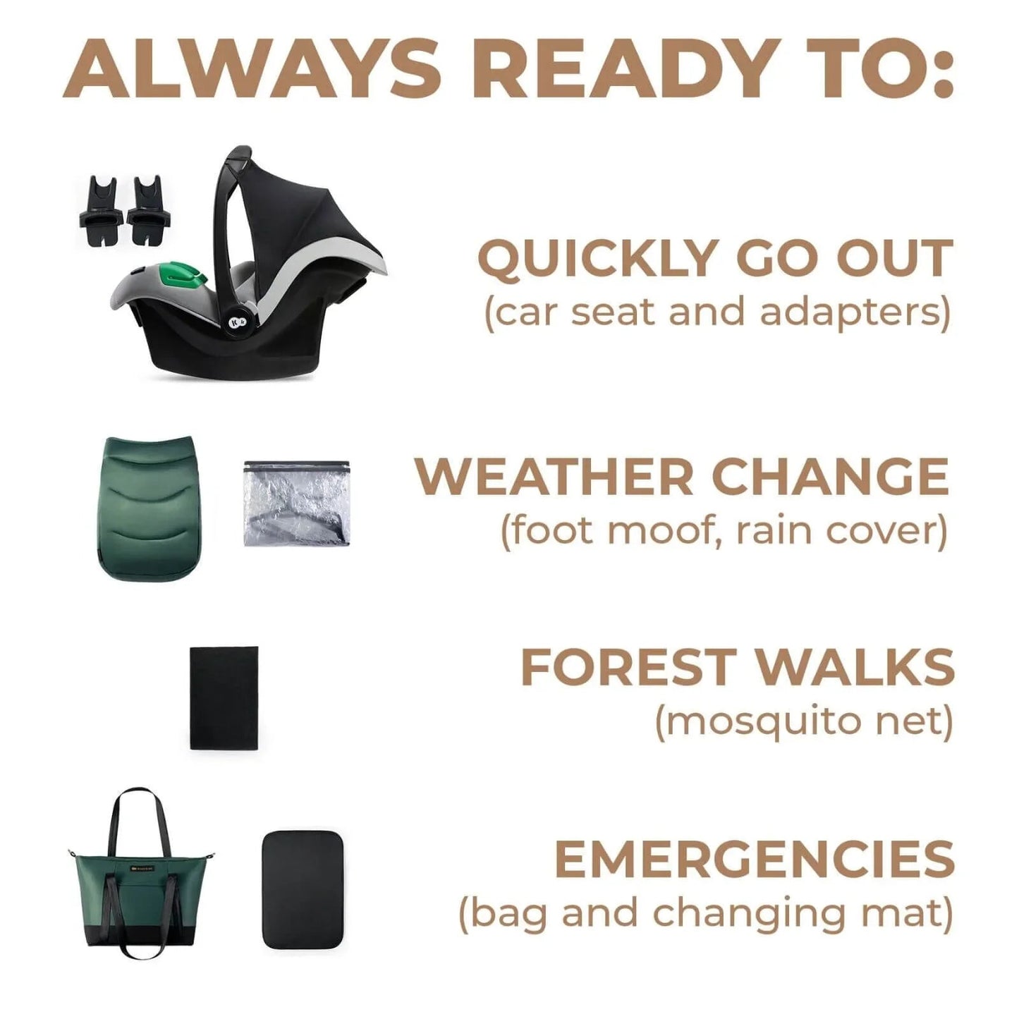 Kinderkraft 3 - in - 1 Mink Pro Prime 2 Travel System with Car Seat - Dark Green - mezetto ebebek ebebek