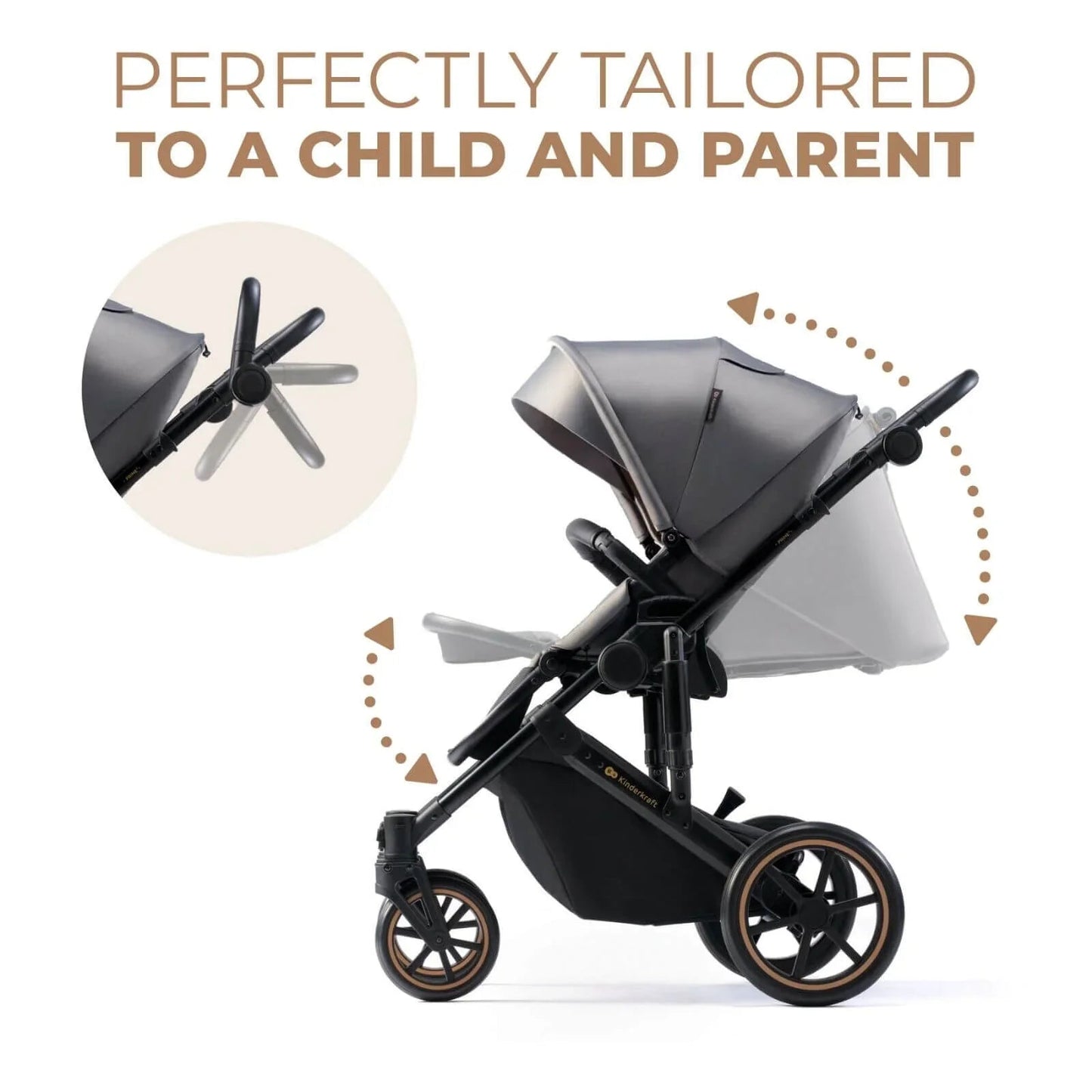 Kinderkraft 3 - in - 1 Mink Pro Prime 2 Travel System with Car Seat - Shadow Grey - mezetto ebebek ebebek