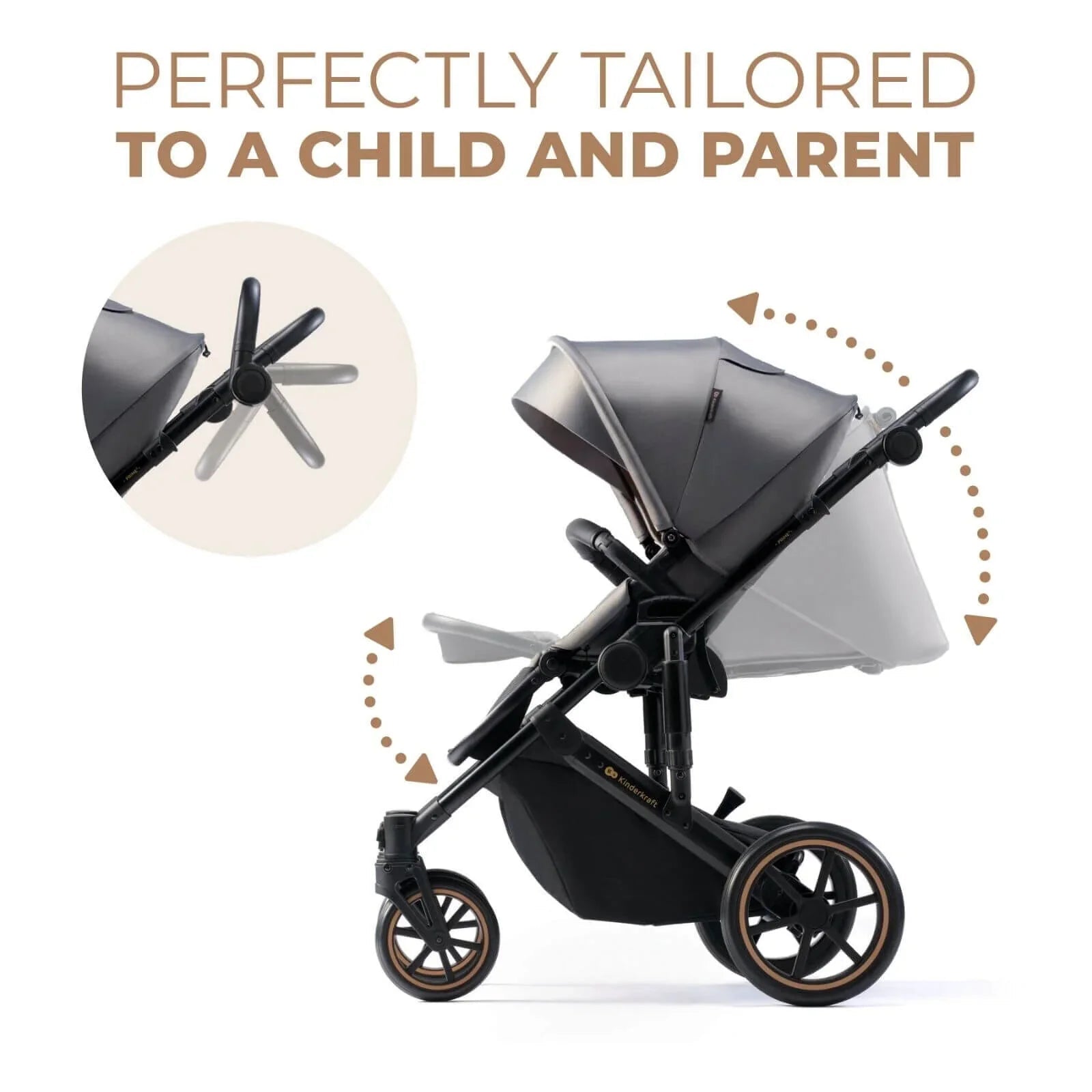 Kinderkraft 3 - in - 1 Mink Pro Prime 2 Travel System with Car Seat - Shadow Grey - mezetto ebebek ebebek