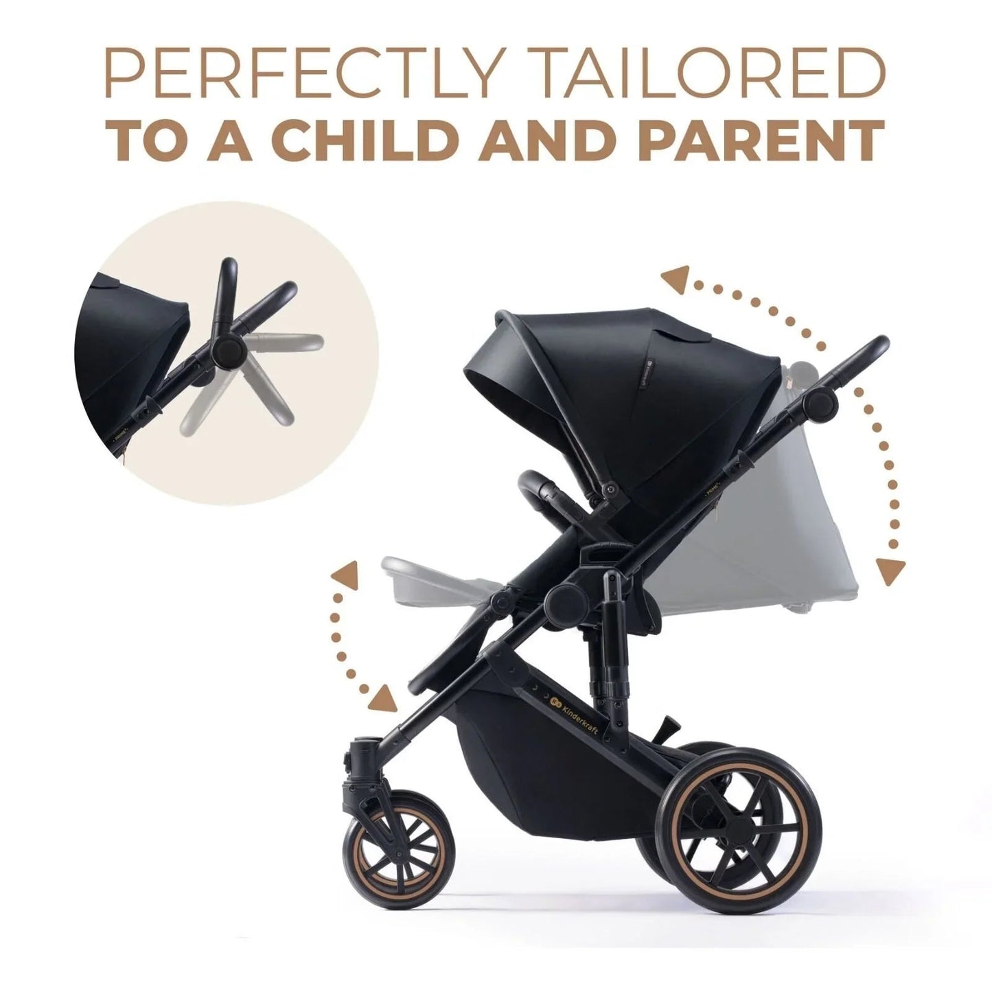 Kinderkraft 3 - in - 1 Mink Pro Prime 2 Travel System with Car Seat - Venezian Black - mezetto ebebek ebebek