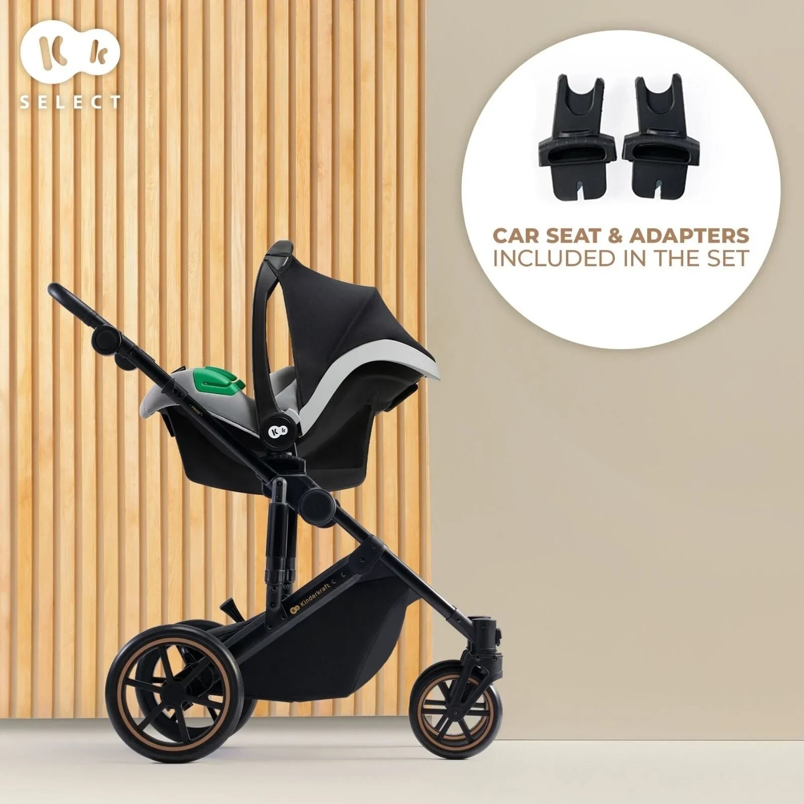 Kinderkraft 3 - in - 1 Mink Pro Prime 2 Travel System with Car Seat - Venezian Black - mezetto ebebek ebebek