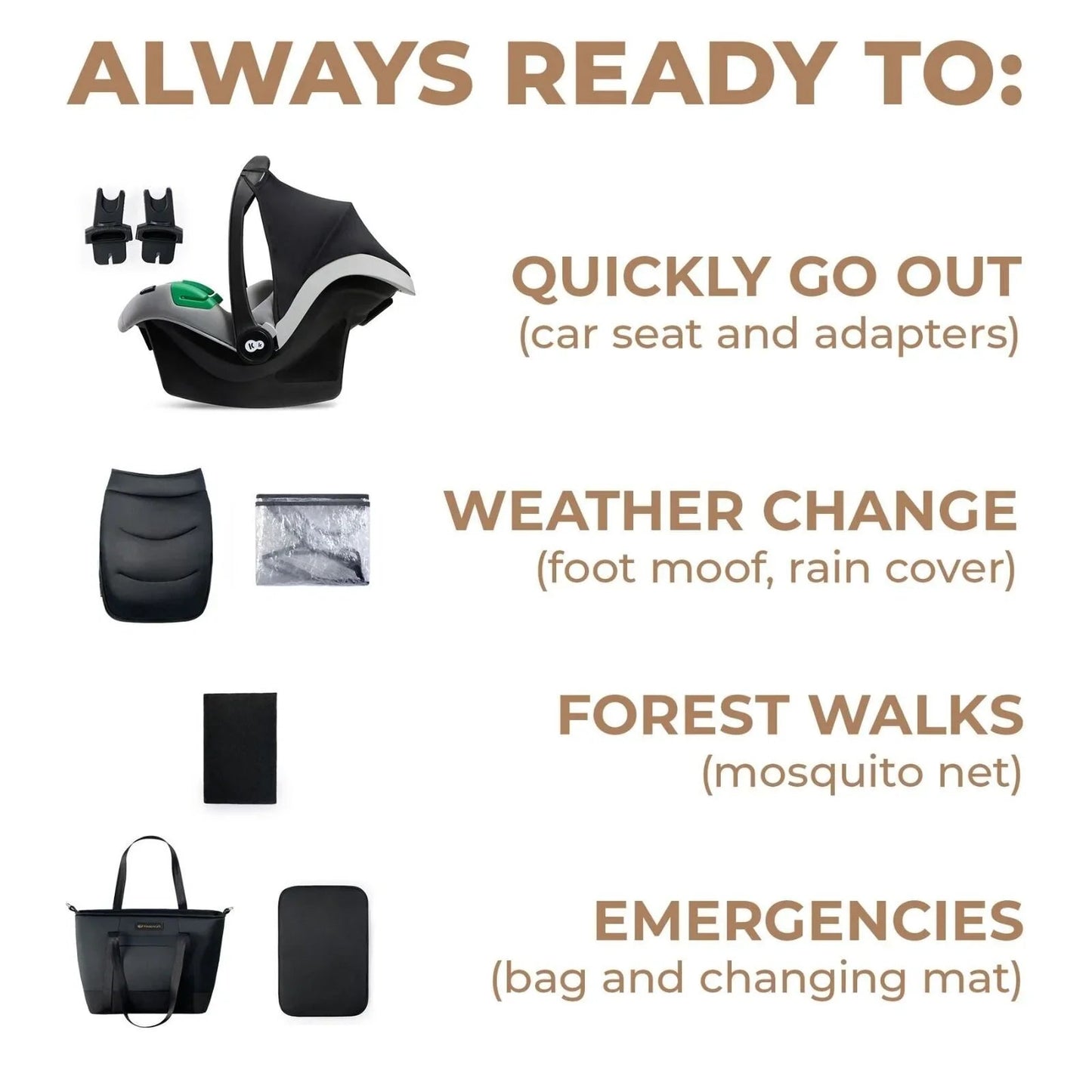 Kinderkraft 3 - in - 1 Mink Pro Prime 2 Travel System with Car Seat - Venezian Black - mezetto ebebek ebebek