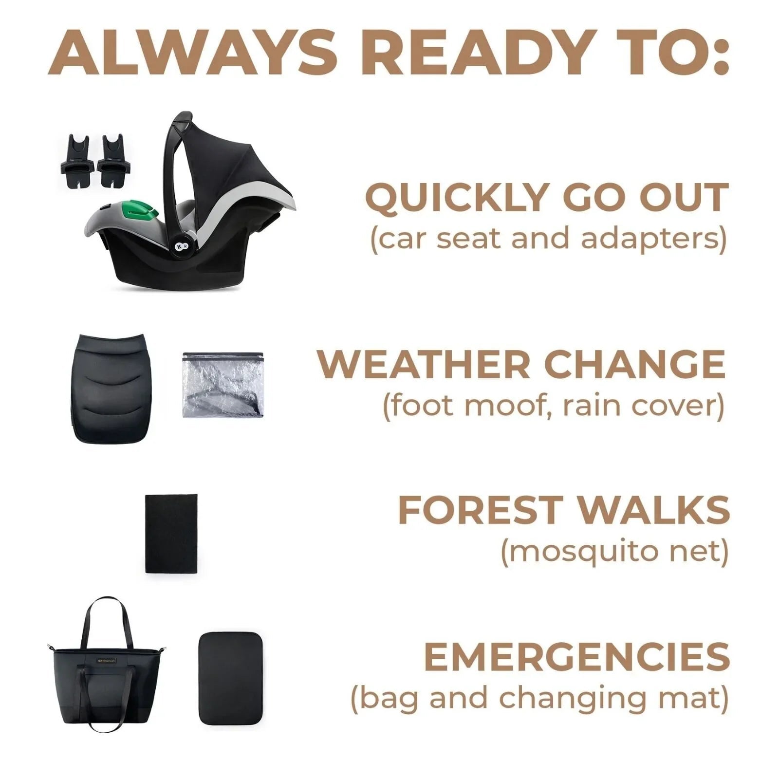 Kinderkraft 3 - in - 1 Mink Pro Prime 2 Travel System with Car Seat - Venezian Black - mezetto ebebek ebebek