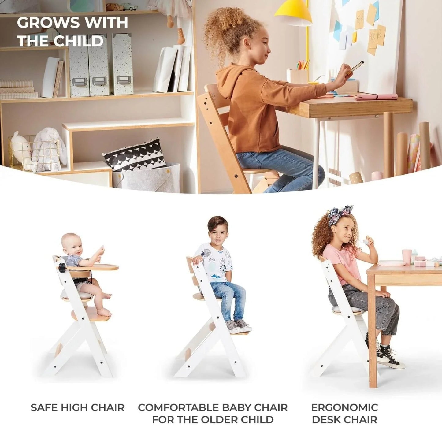 Kinderkraft Enock Wooden Highchair - Full Grey - mezetto ebebek ebebek
