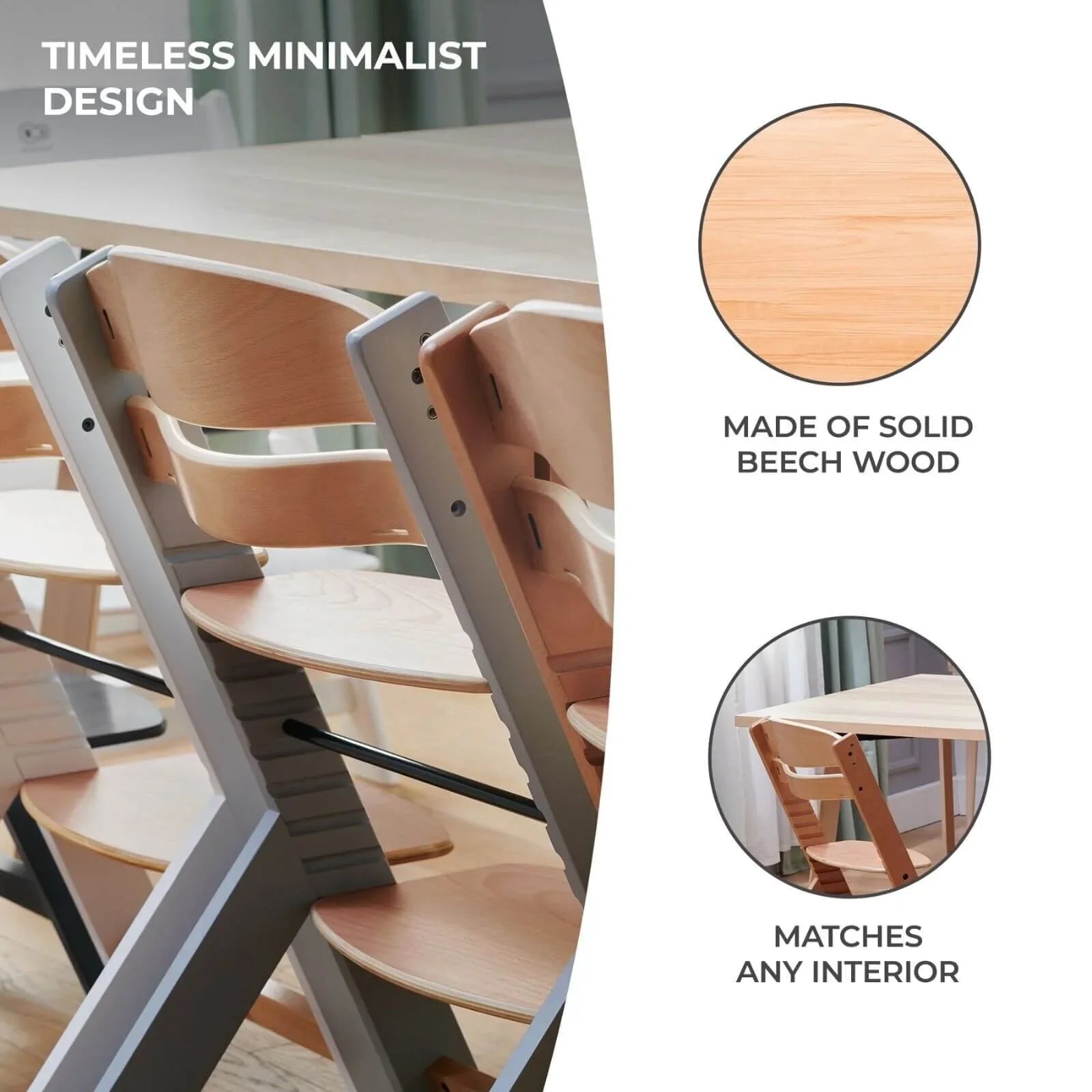 Kinderkraft Enock Wooden Highchair - Full Grey - mezetto ebebek ebebek