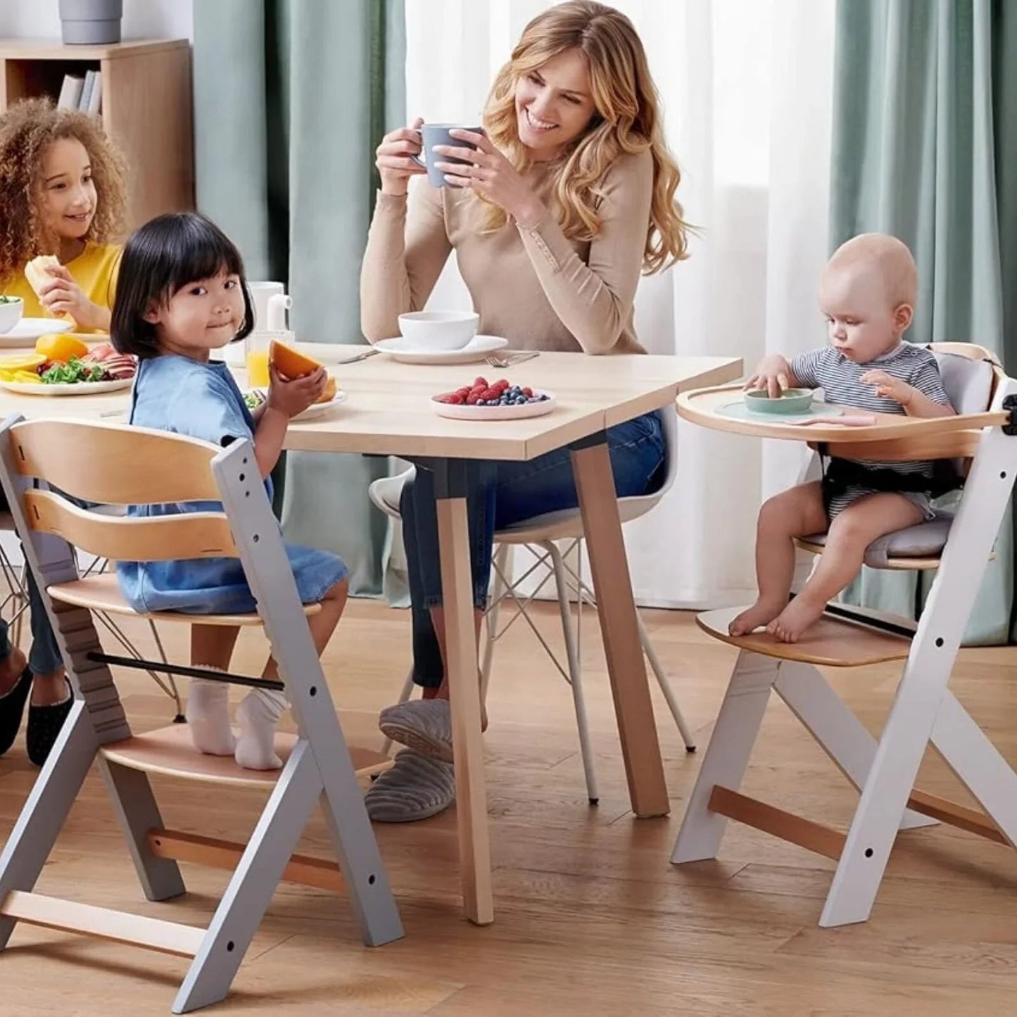 Kinderkraft Enock Wooden Highchair - White - mezetto ebebek ebebek