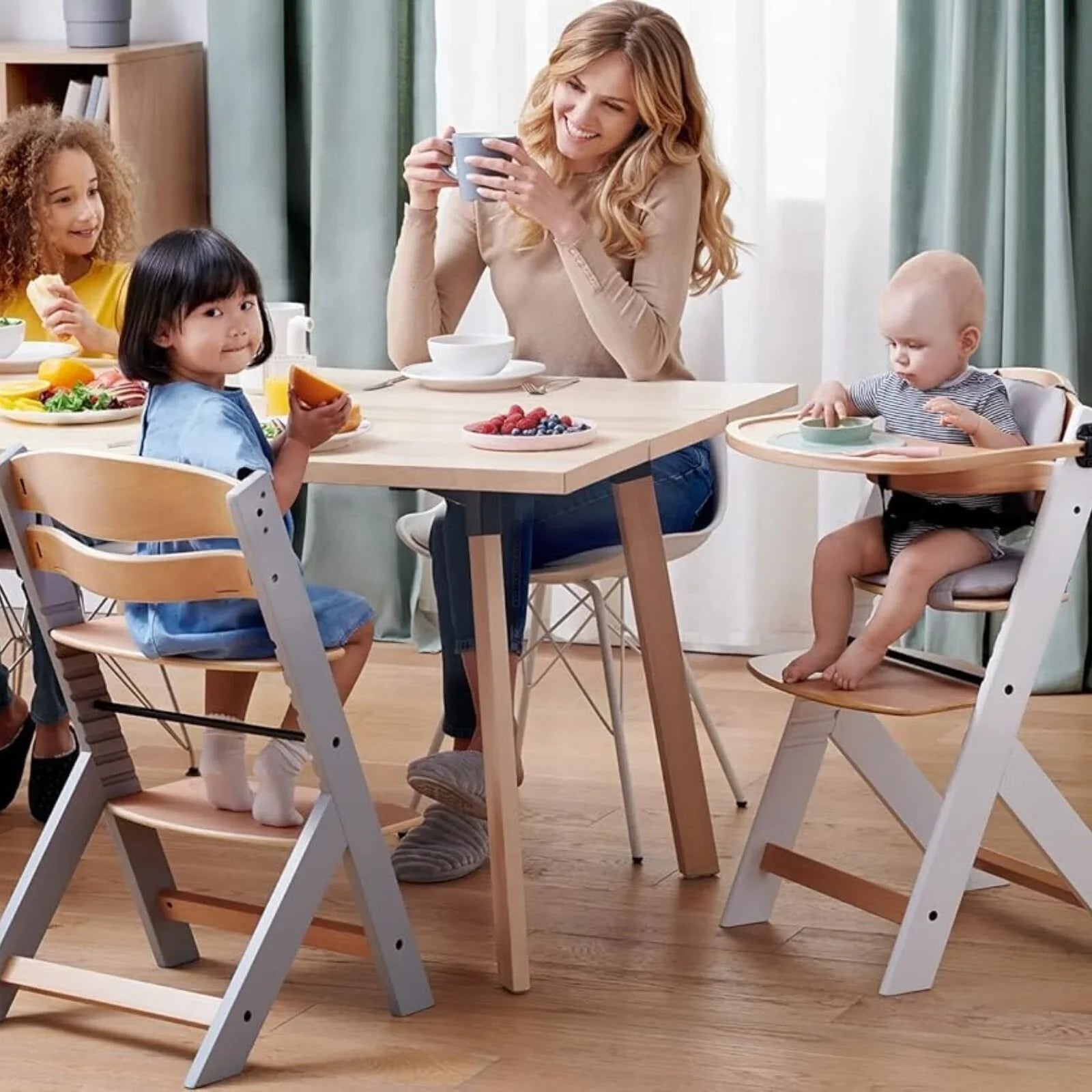Kinderkraft Enock Wooden Highchair - White - mezetto ebebek ebebek