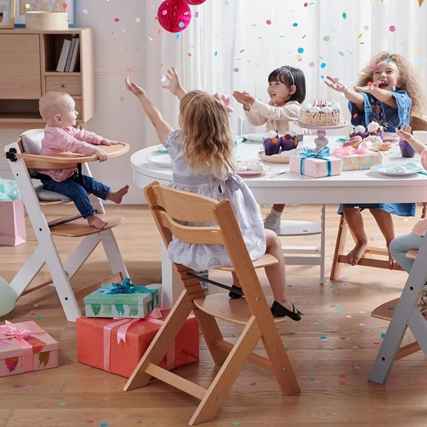 Kinderkraft Enock Wooden Highchair - White - mezetto ebebek ebebek