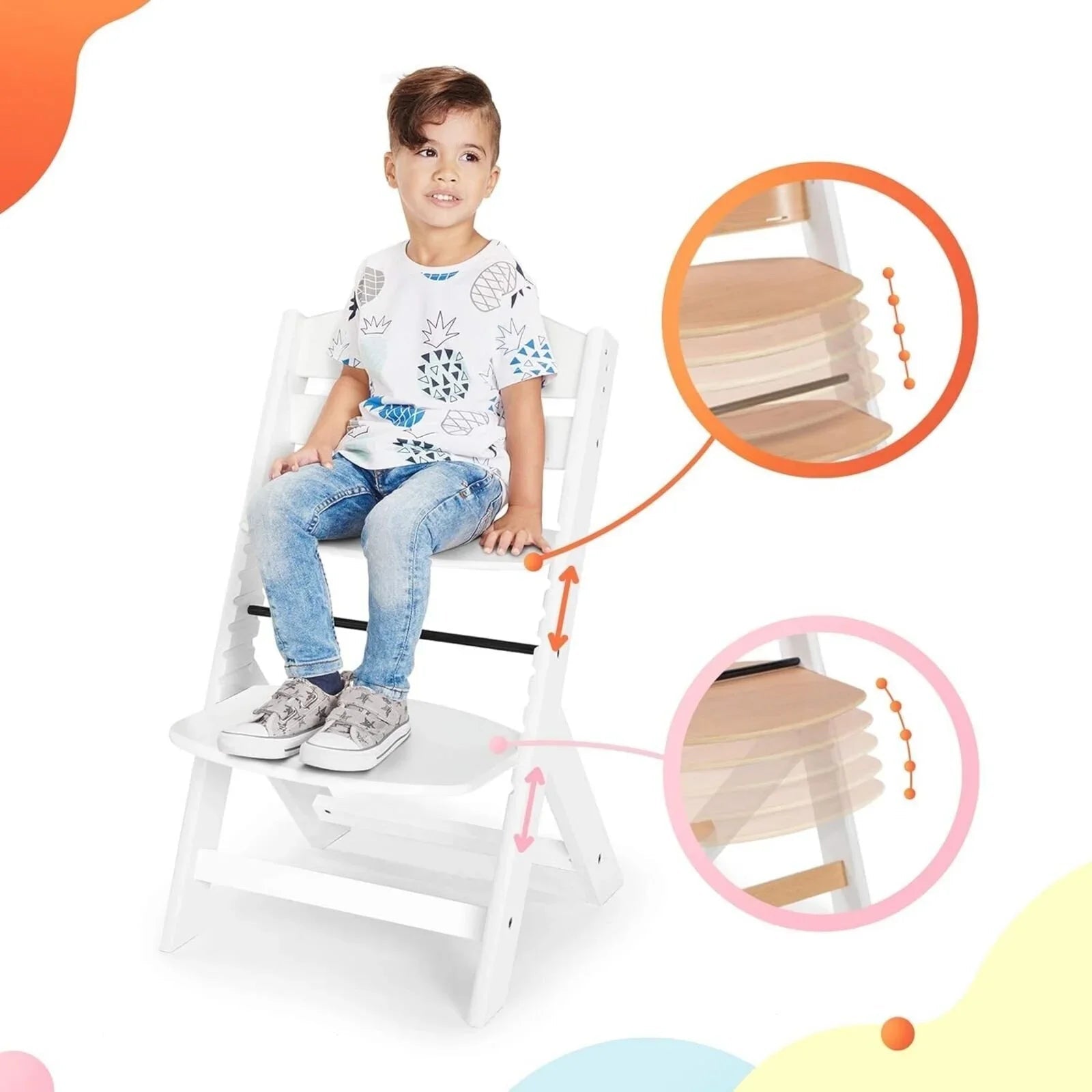 Kinderkraft Enock Wooden Highchair - White - mezetto ebebek ebebek