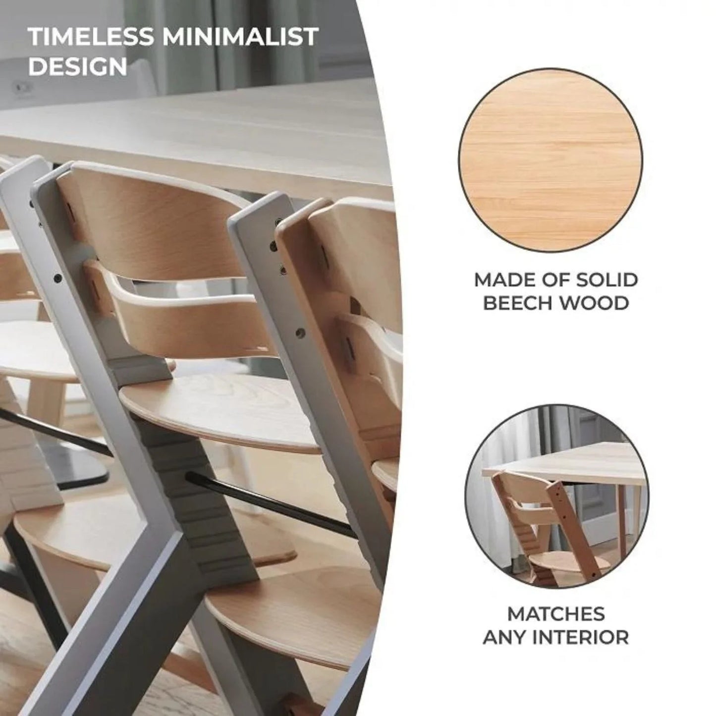 Kinderkraft Enock Wooden Highchair - Wooden Grey - mezetto ebebek ebebek