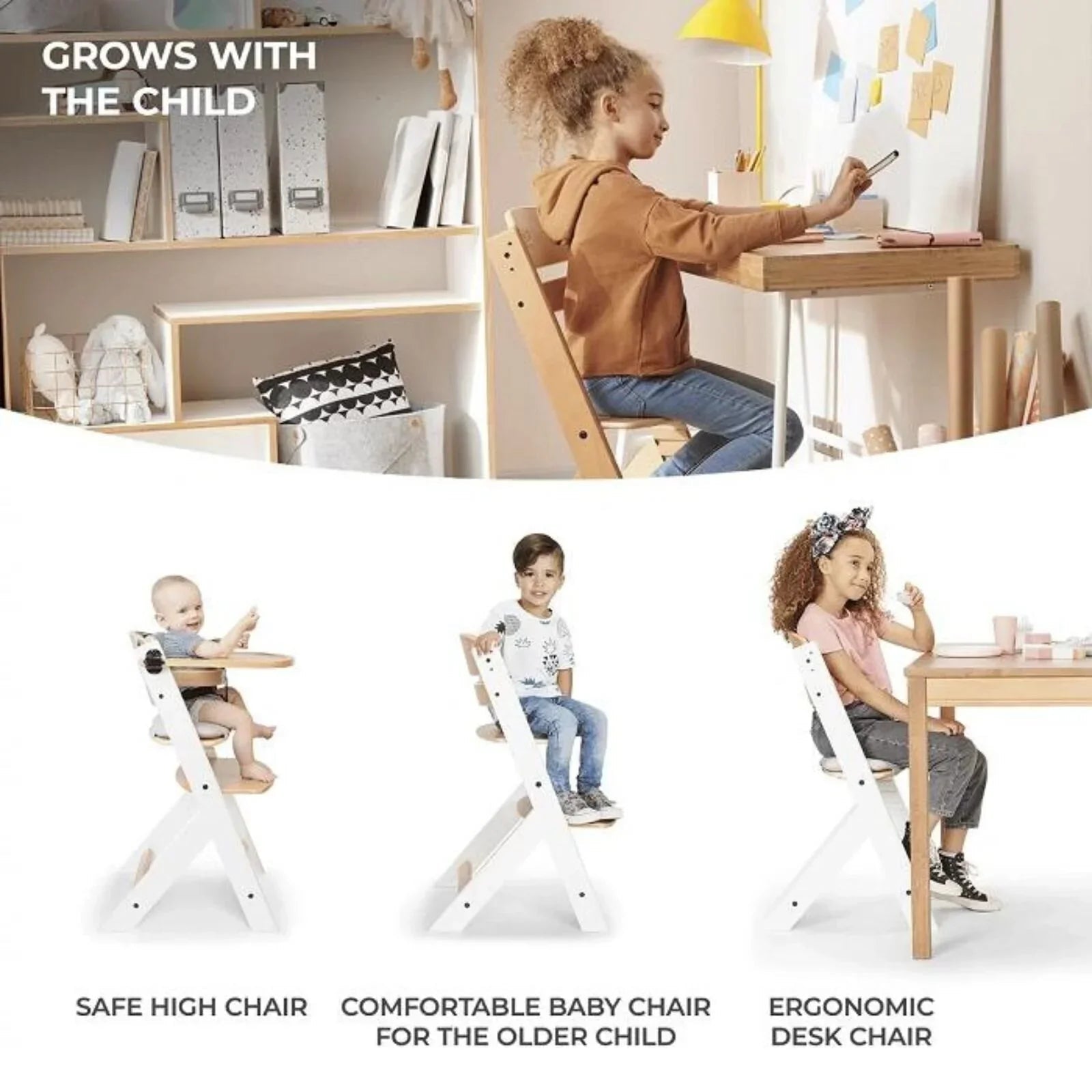 Kinderkraft Enock Wooden Highchair - Wooden Grey - mezetto ebebek ebebek