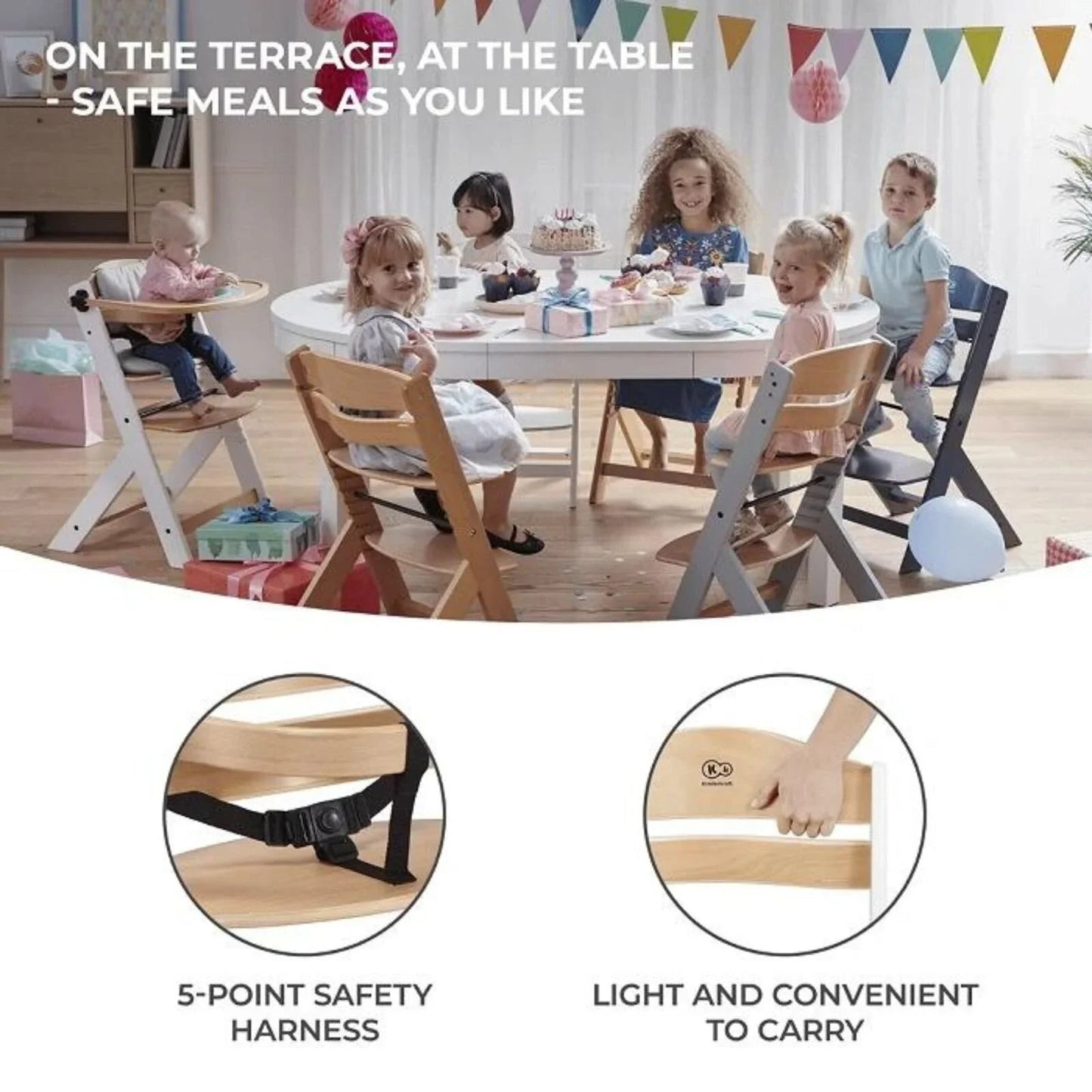 Kinderkraft Enock Wooden Highchair - Wooden Grey - mezetto ebebek ebebek