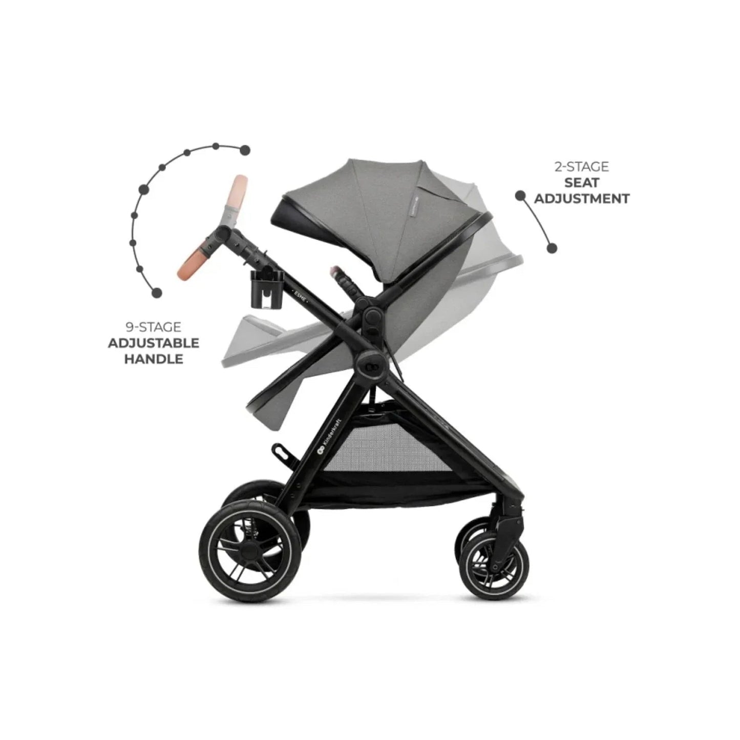 Kinderkraft Esme 3 - in - 1 Travel System with Mink Pro Car Seat - Moonlight Grey - mezetto ebebek ebebek