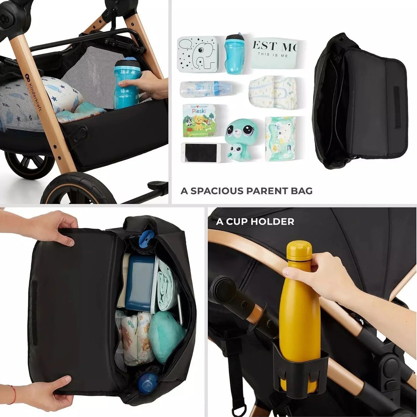 Kinderkraft Esme 3 - in - 1 Travel System with Mink Pro Car Seat - Moonlight Grey - mezetto ebebek ebebek