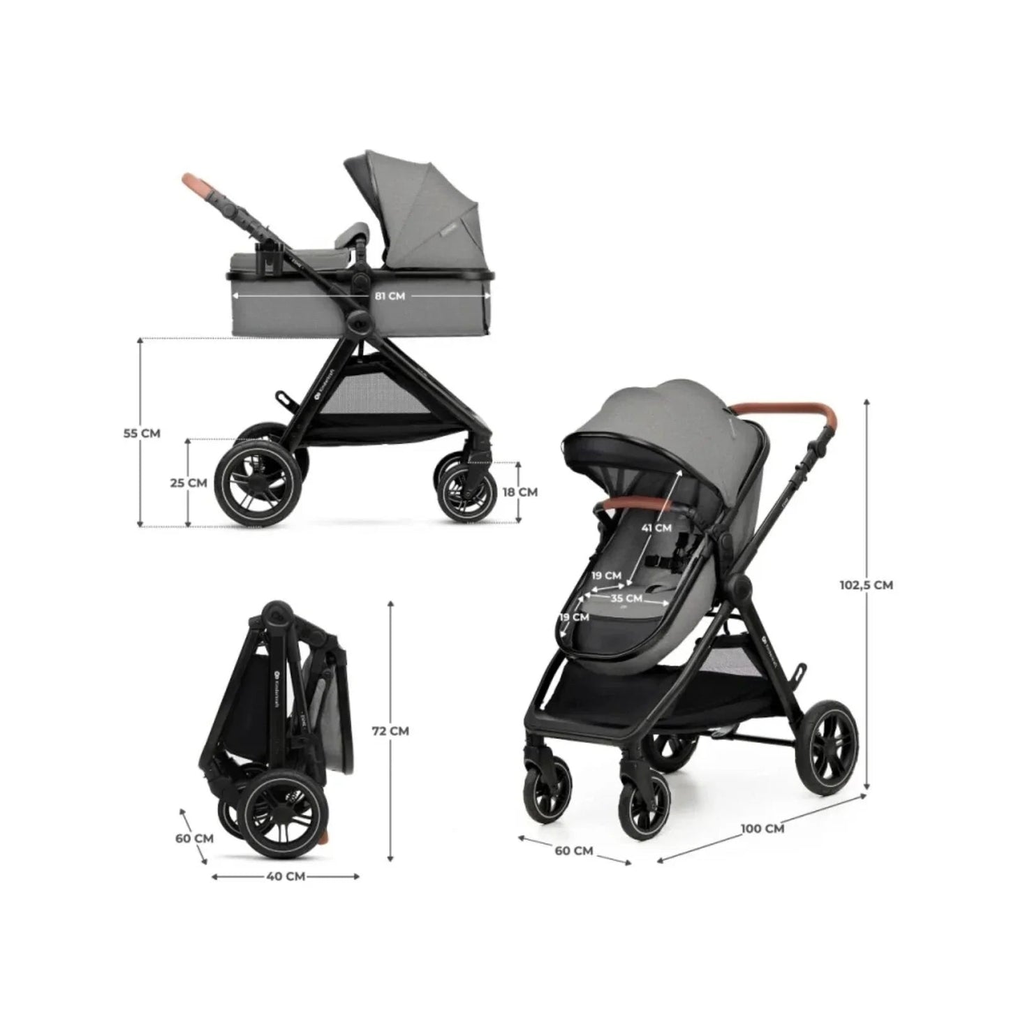 Kinderkraft Esme 3 - in - 1 Travel System with Mink Pro Car Seat - Moonlight Grey - mezetto ebebek ebebek