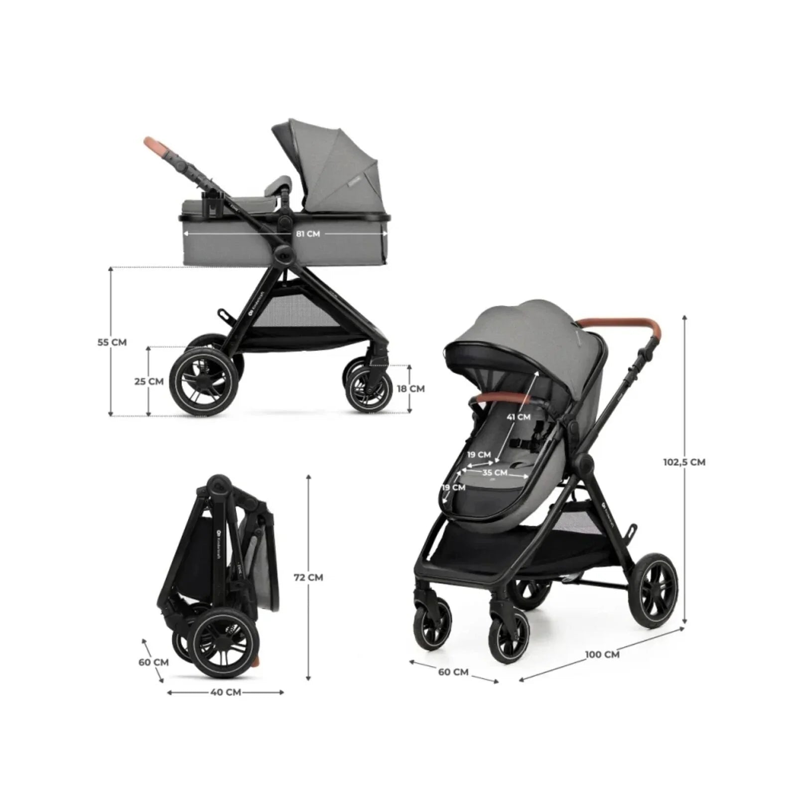 Kinderkraft Esme 3 - in - 1 Travel System with Mink Pro Car Seat - Moonlight Grey - mezetto ebebek ebebek