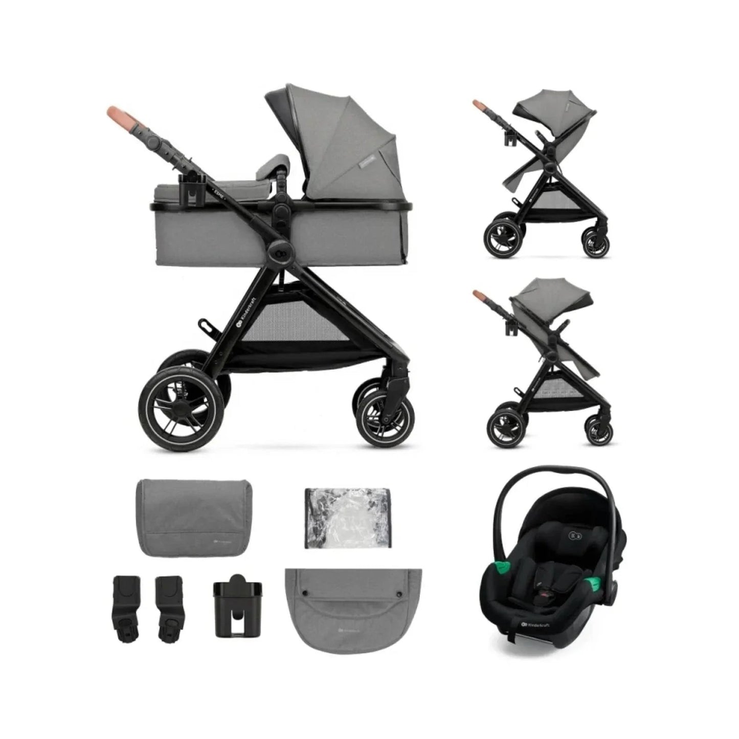 Kinderkraft Esme 3 - in - 1 Travel System with Mink Pro Car Seat - Moonlight Grey - mezetto ebebek ebebek