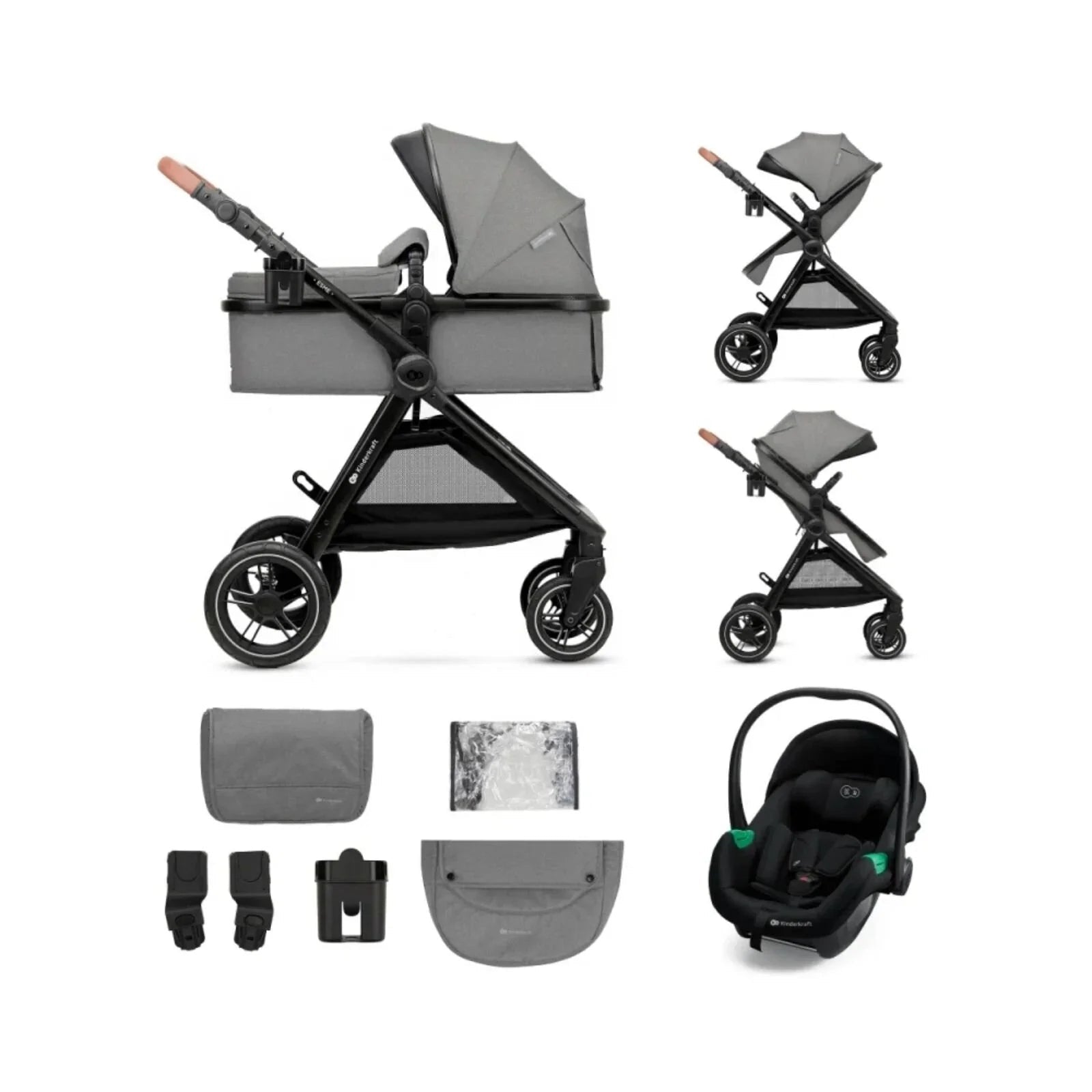 Kinderkraft Esme 3 - in - 1 Travel System with Mink Pro Car Seat - Moonlight Grey - mezetto ebebek ebebek