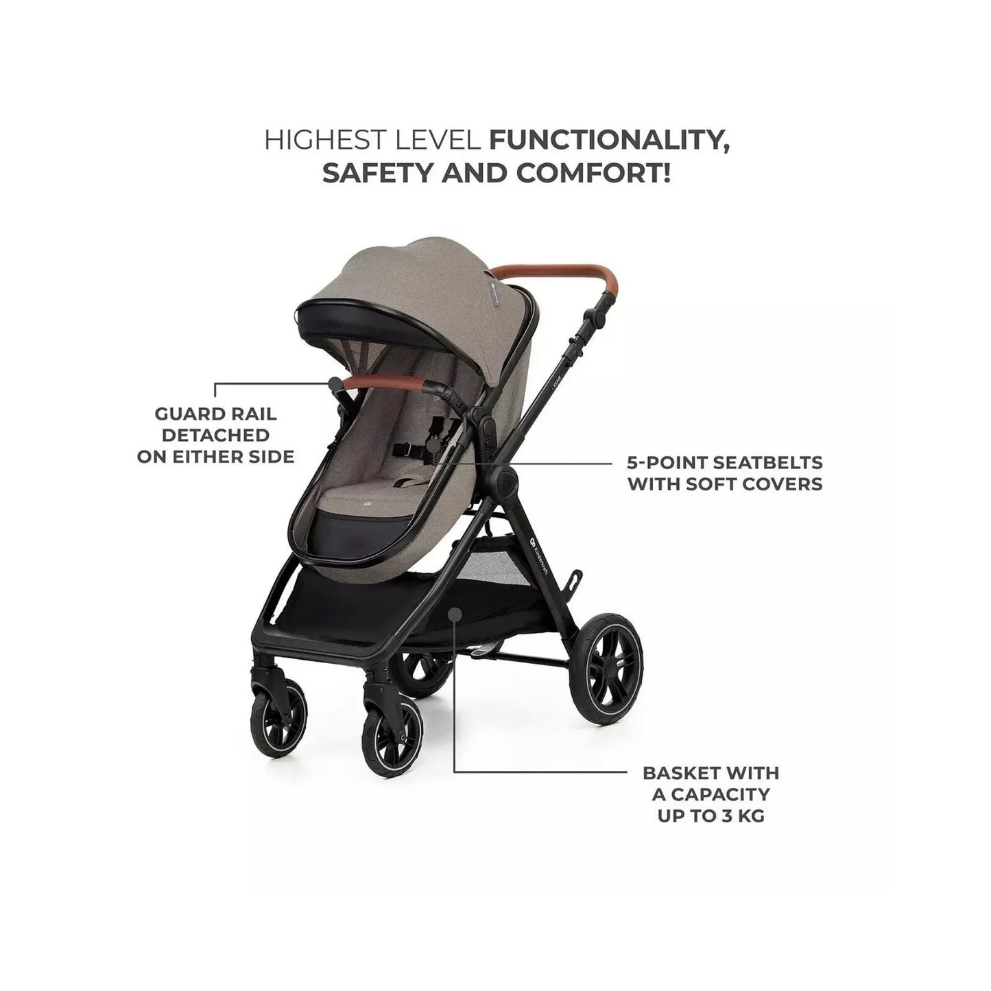 Kinderkraft Esme 3 - in - 1 Travel System with Mink Pro Car Seat - Sand Beige - mezetto ebebek ebebek