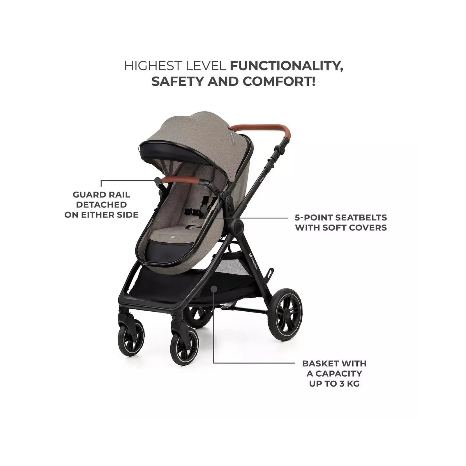 Kinderkraft Esme 3 - in - 1 Travel System with Mink Pro Car Seat - Sand Beige - mezetto ebebek ebebek