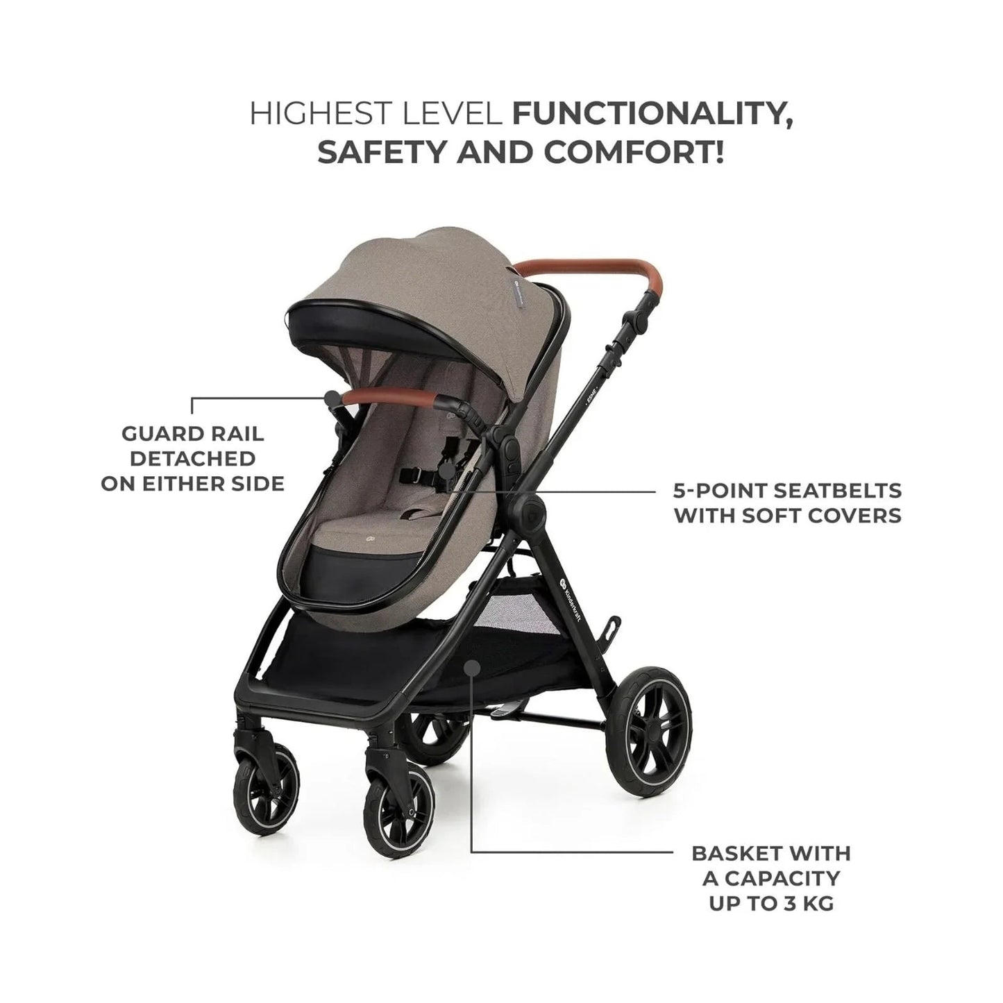 Kinderkraft Esme 3 - in - 1 Travel System with Mink Pro Car Seat - Sand Beige - mezetto ebebek ebebek