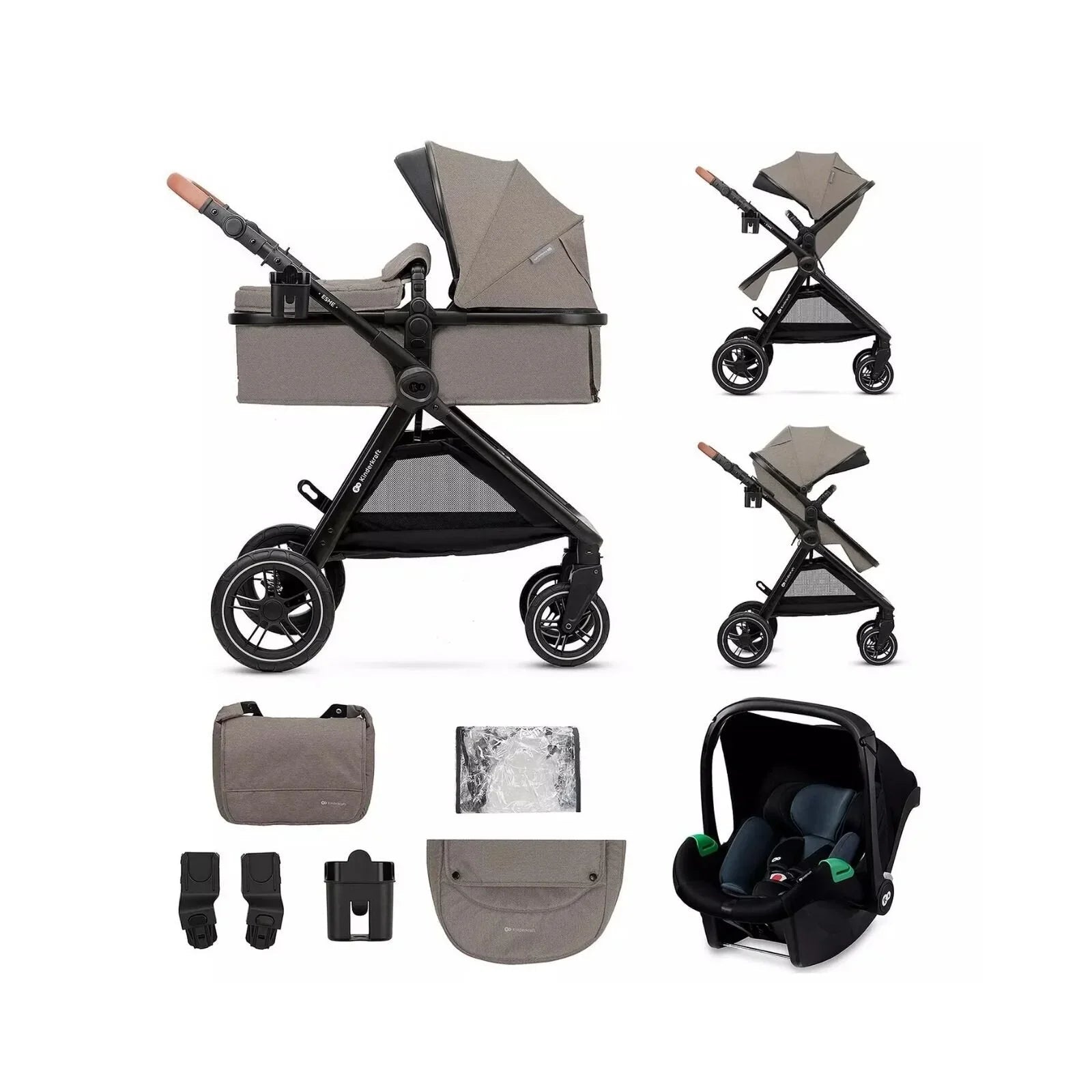 Kinderkraft Esme 3 - in - 1 Travel System with Mink Pro Car Seat - Sand Beige - mezetto ebebek ebebek
