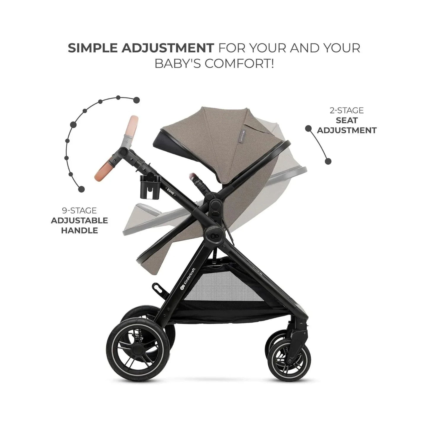 Kinderkraft Esme 3 - in - 1 Travel System with Mink Pro Car Seat - Sand Beige - mezetto ebebek ebebek