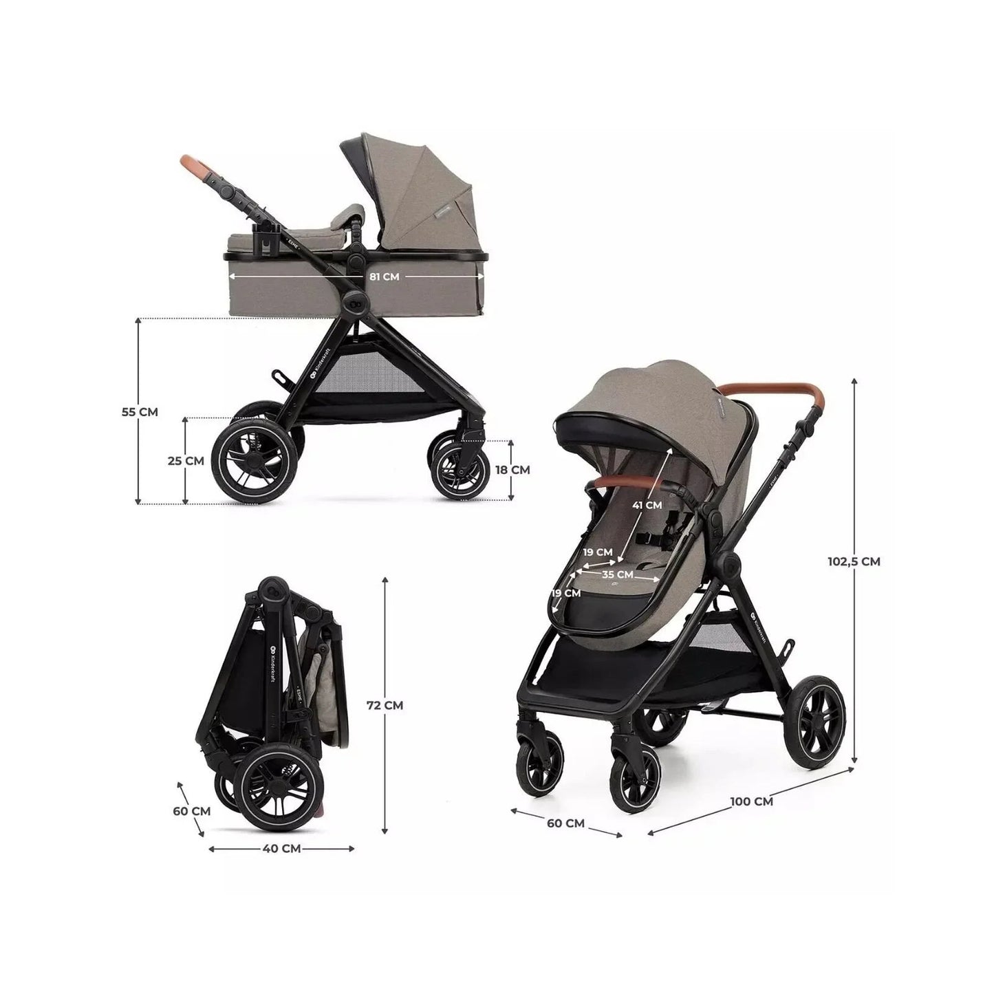 Kinderkraft Esme 3 - in - 1 Travel System with Mink Pro Car Seat - Sand Beige - mezetto ebebek ebebek
