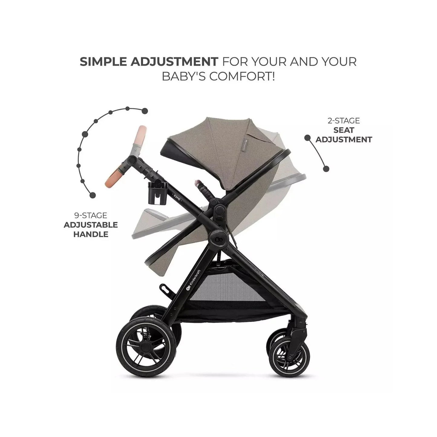 Kinderkraft Esme 3 - in - 1 Travel System with Mink Pro Car Seat - Sand Beige - mezetto ebebek ebebek