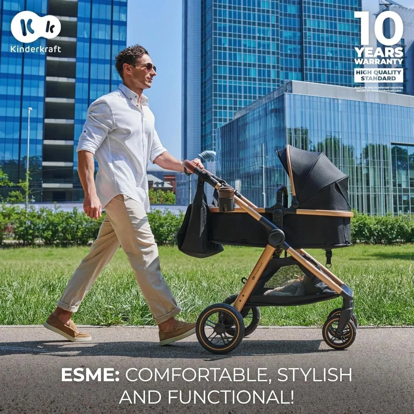 Kinderkraft Esme 3 - in - 1 Travel System with Mink Pro Car Seat - Sand Beige - mezetto ebebek ebebek
