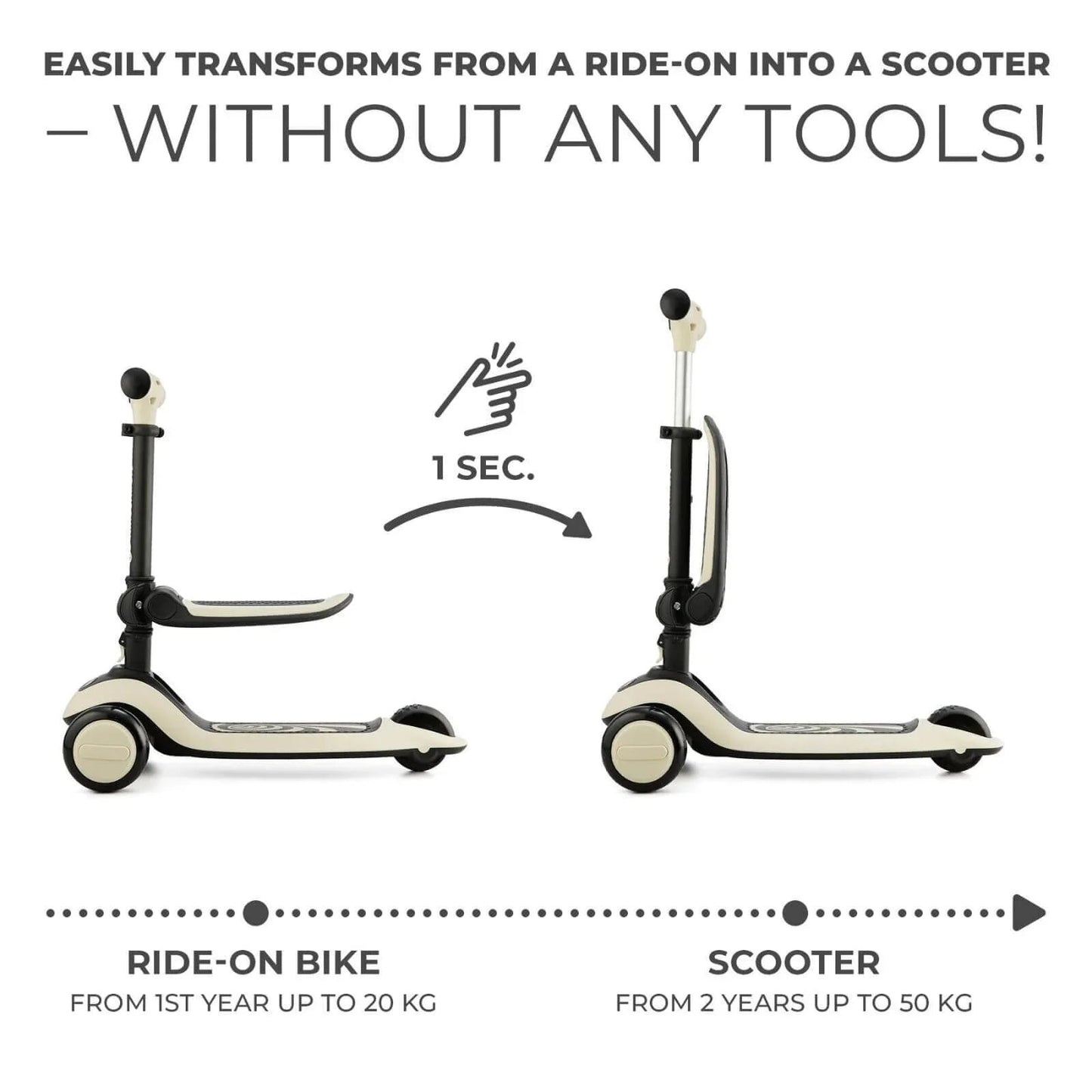 Kinderkraft Halley 2 - in - 1 Scooter - White - mezetto ebebek ebebek