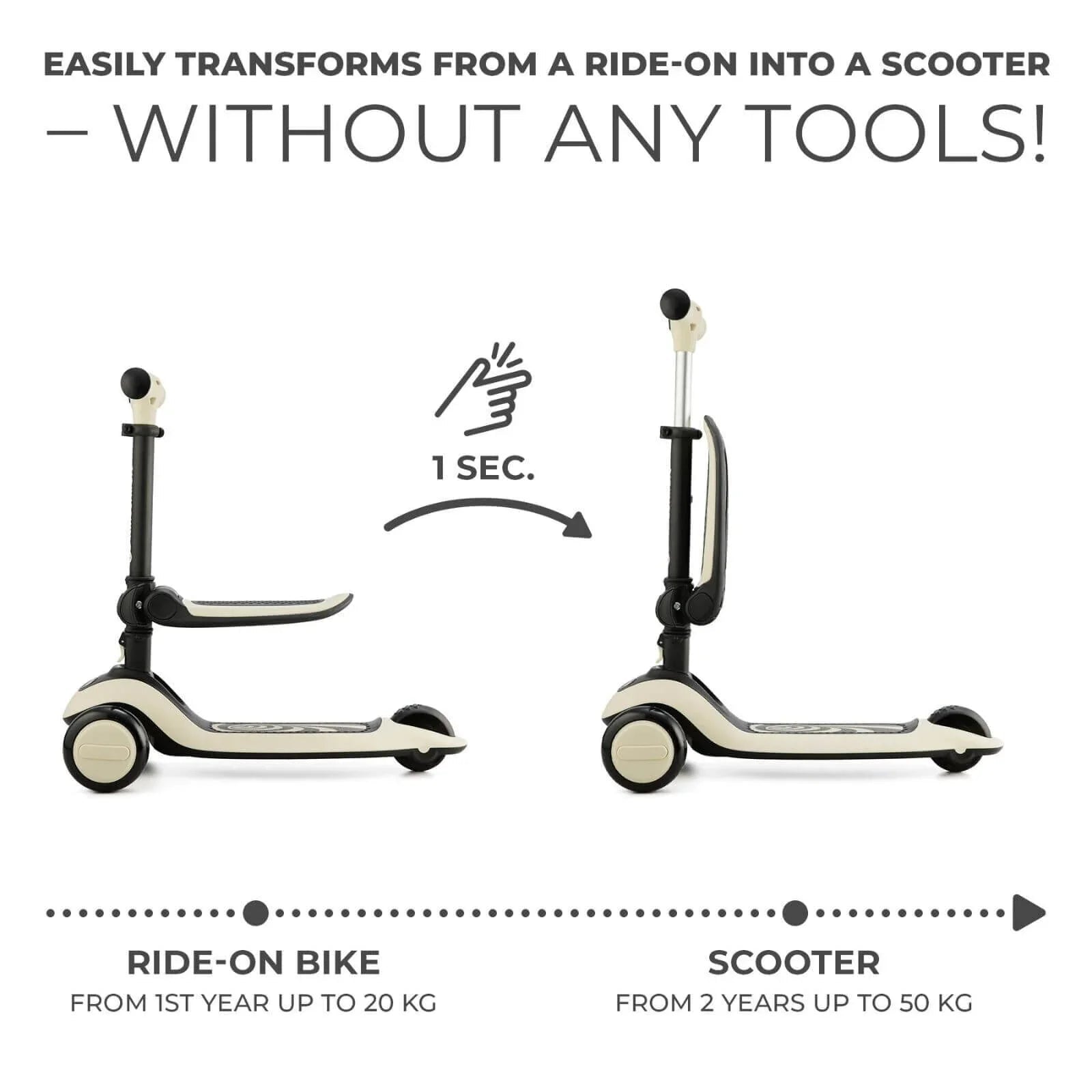 Kinderkraft Halley 2 - in - 1 Scooter - White - mezetto ebebek ebebek