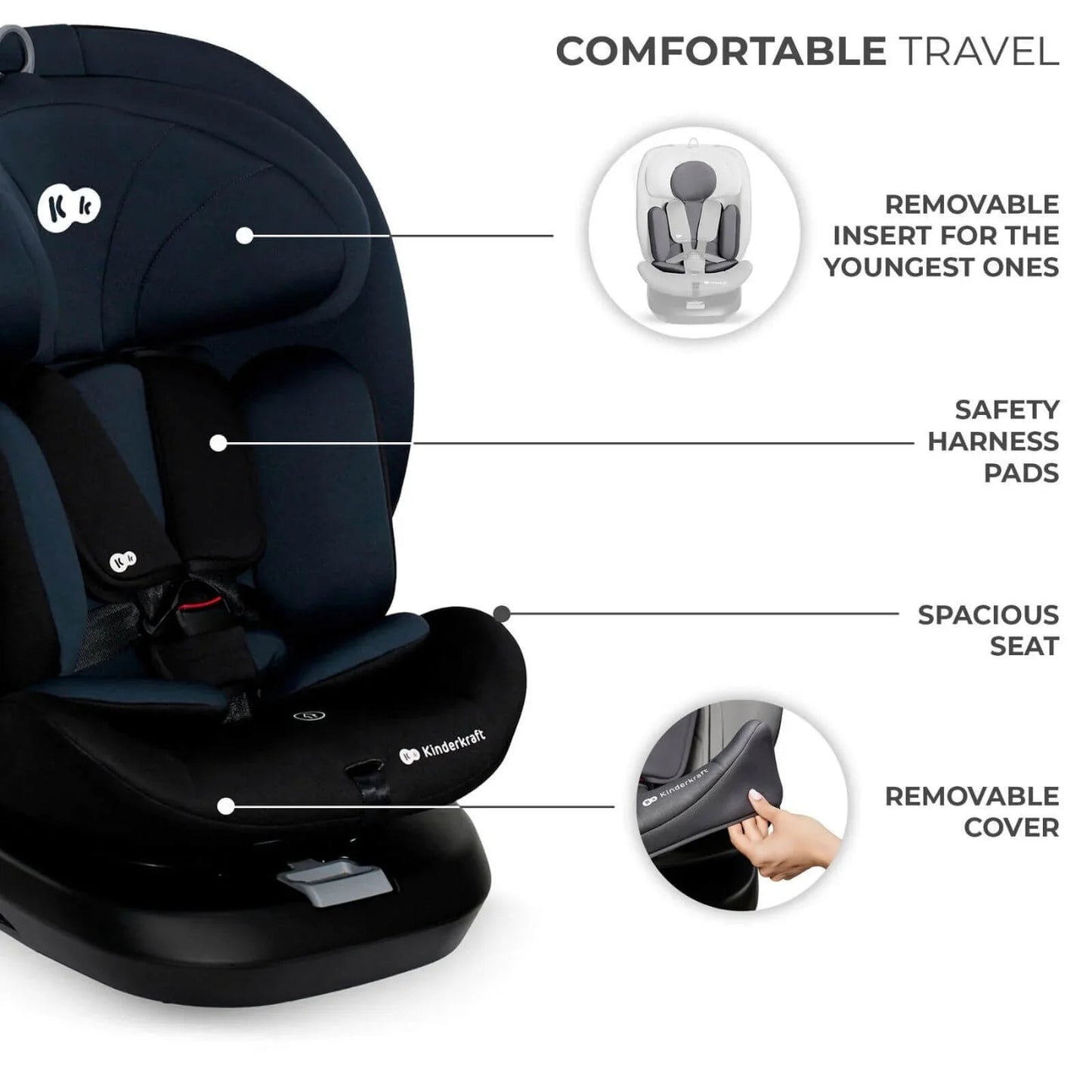 Kinderkraft i - Grow i - Size Car Seat (Birth to 12 Years) - Black - mezetto ebebek ebebek