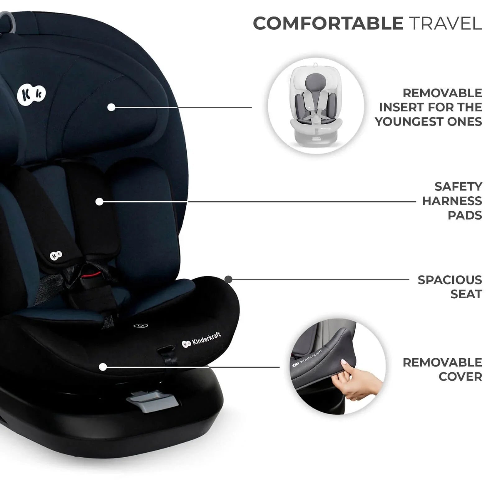 Kinderkraft i - Grow i - Size Car Seat (Birth to 12 Years) - Black - mezetto ebebek ebebek
