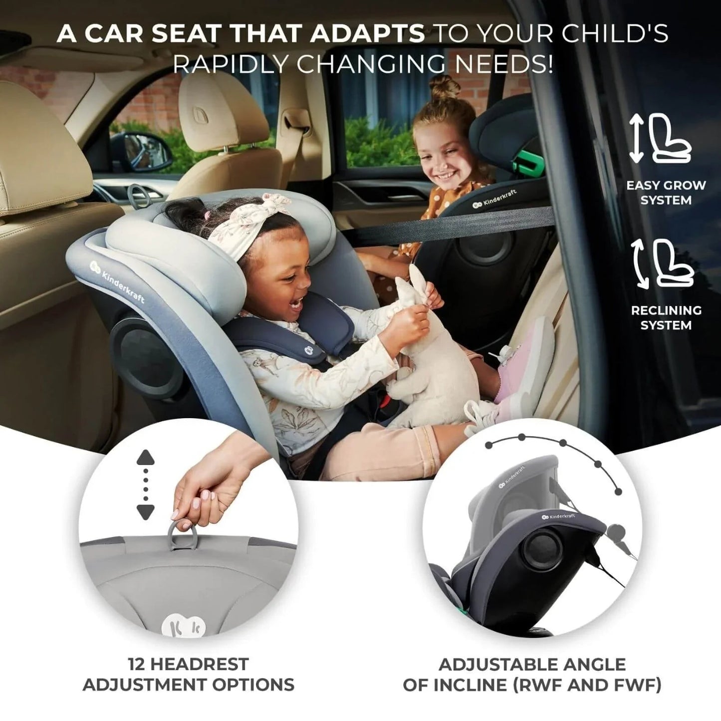 Kinderkraft i - Grow i - Size Car Seat (Birth to 12 Years) - Grey - mezetto ebebek ebebek