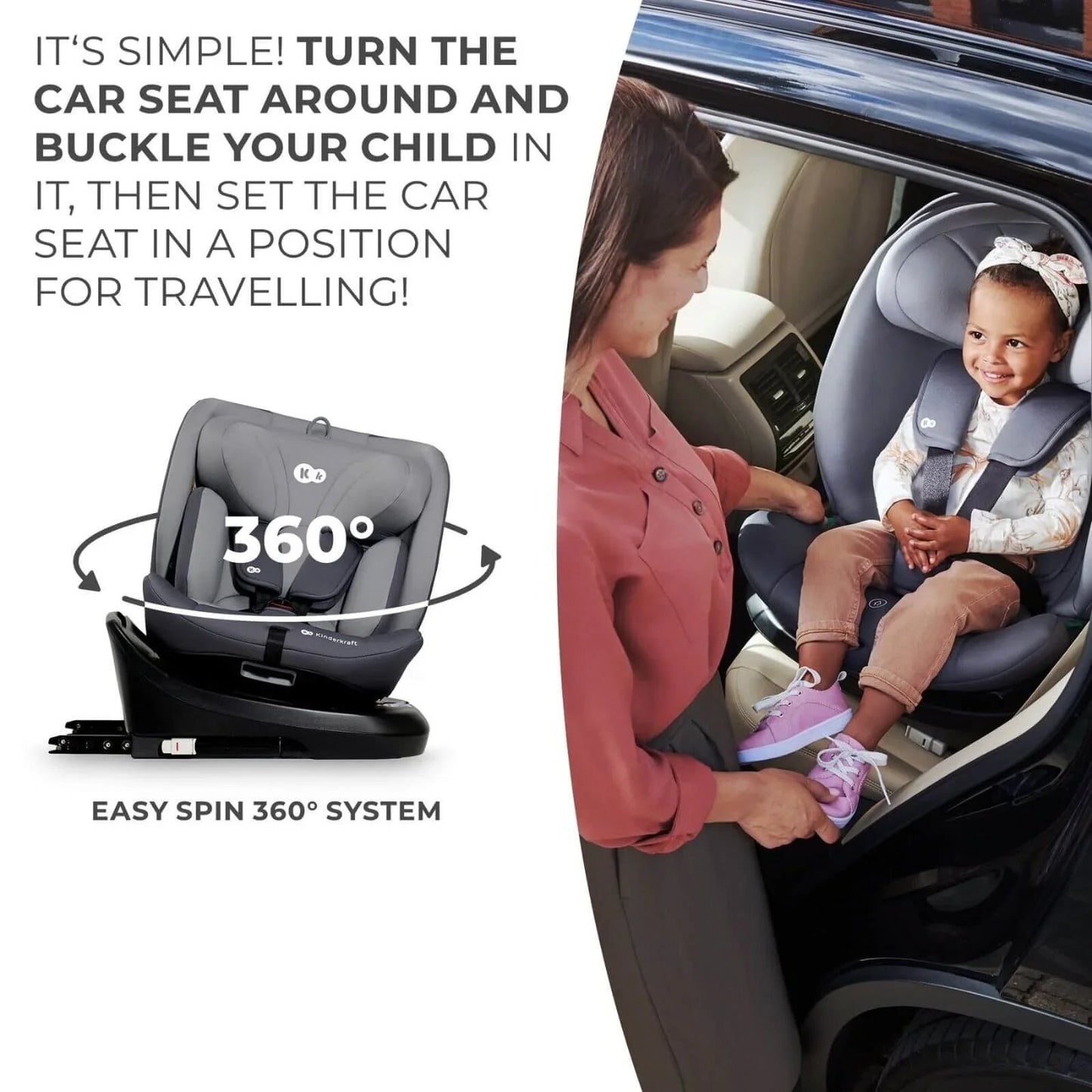 Kinderkraft i - Grow i - Size Car Seat (Birth to 12 Years) - Grey - mezetto ebebek ebebek