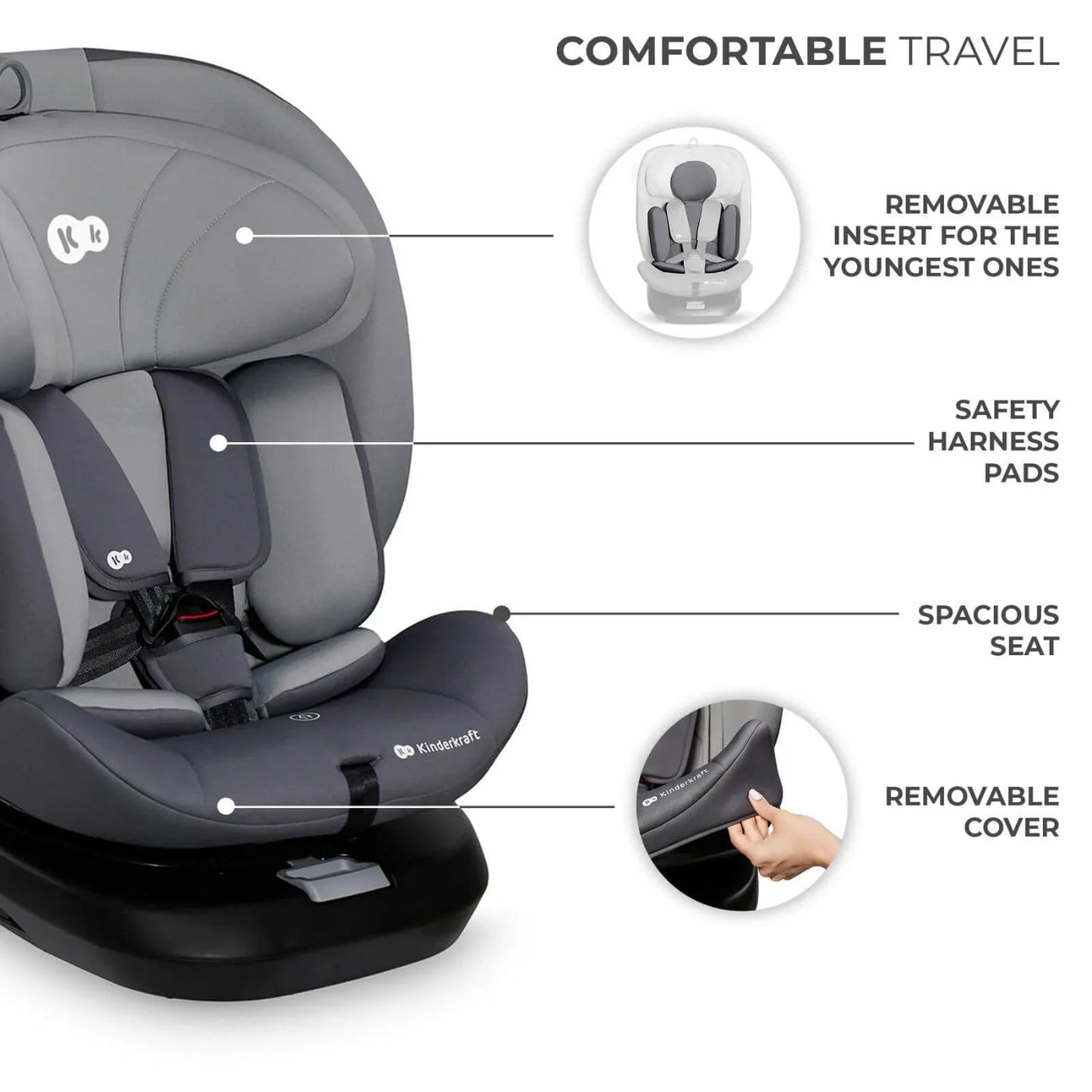Kinderkraft i - Grow i - Size Car Seat (Birth to 12 Years) - Grey - mezetto ebebek ebebek