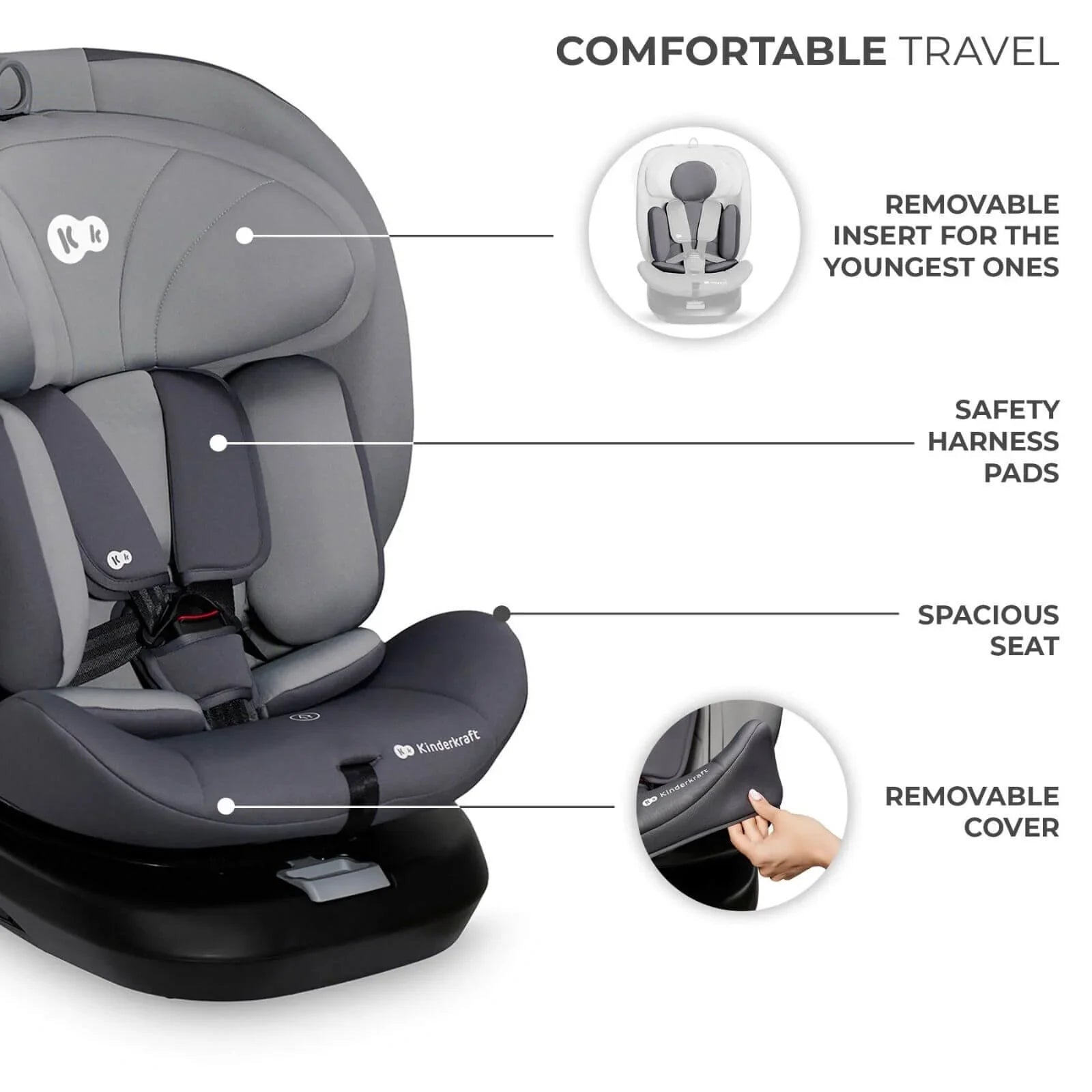 Kinderkraft i - Grow i - Size Car Seat (Birth to 12 Years) - Grey - mezetto ebebek ebebek